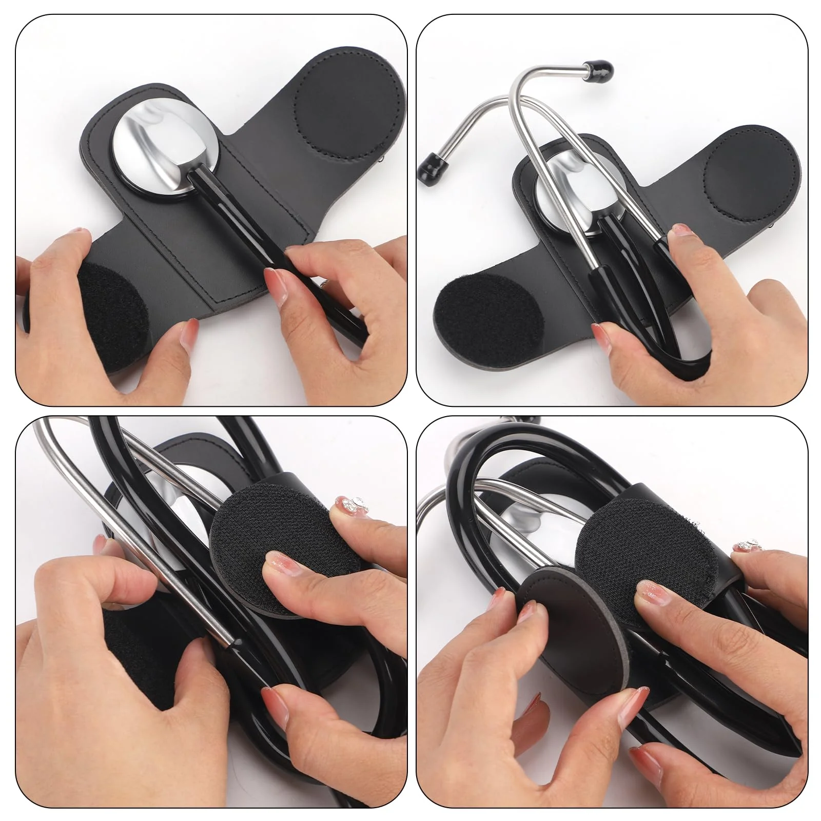 Stethoscope Holder, Soft Leather Stethoscope Holster with Clip Easy to Pick & Carry Stethoscope Accessories for Physicians, Nurses, EMT Stethoscope Holder Hip Clip for Belt Pants Waist Pocket (Black) - Image 5