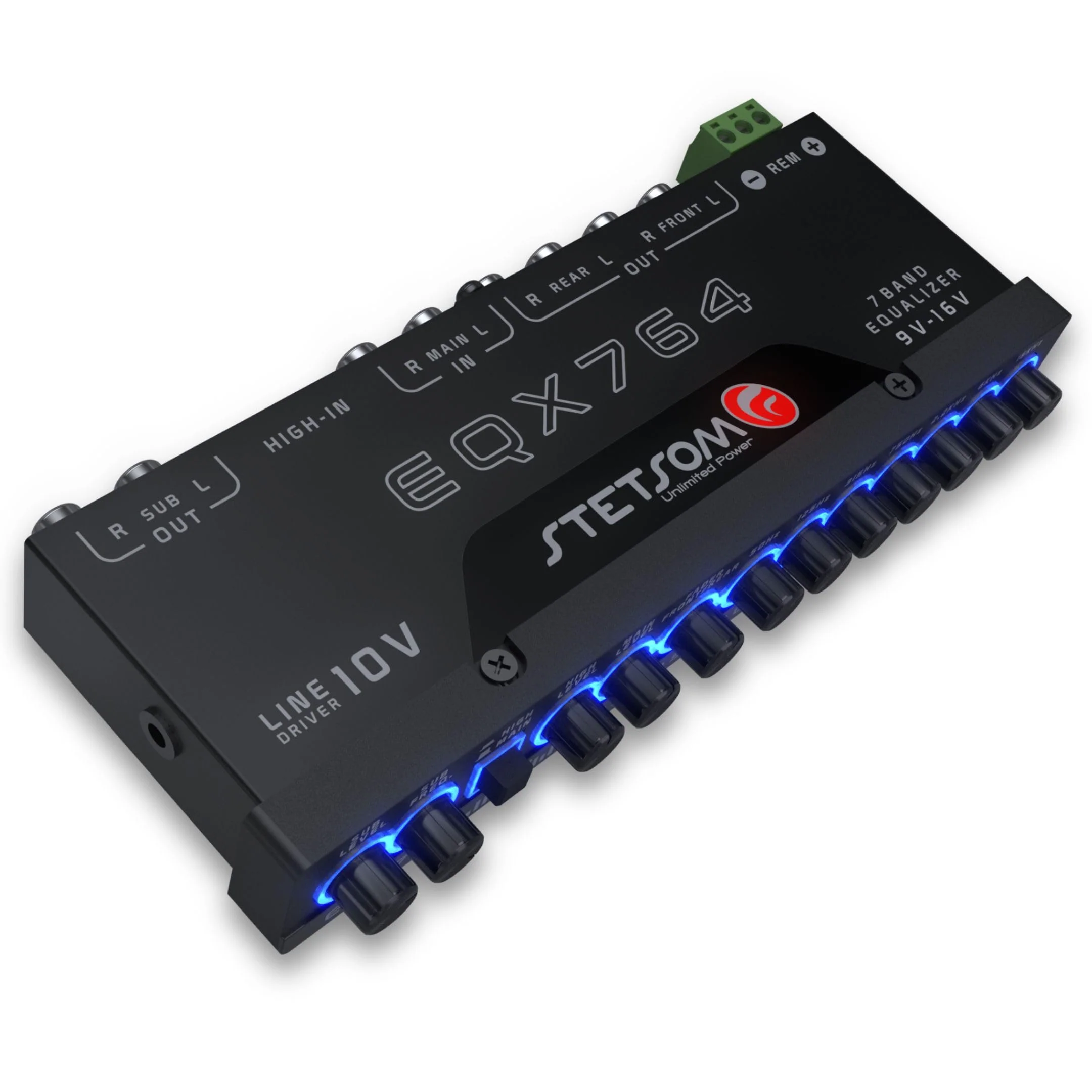 Stetsom EQX764 Graphic Equalizer 7 Band Equalization with 4 Input and 6 Output Channels, Input Channel Selection Switch (MAIN or HIGH), Level Controls for Each Input (MAIN or HIGH), Modern Blue LED - Image 4