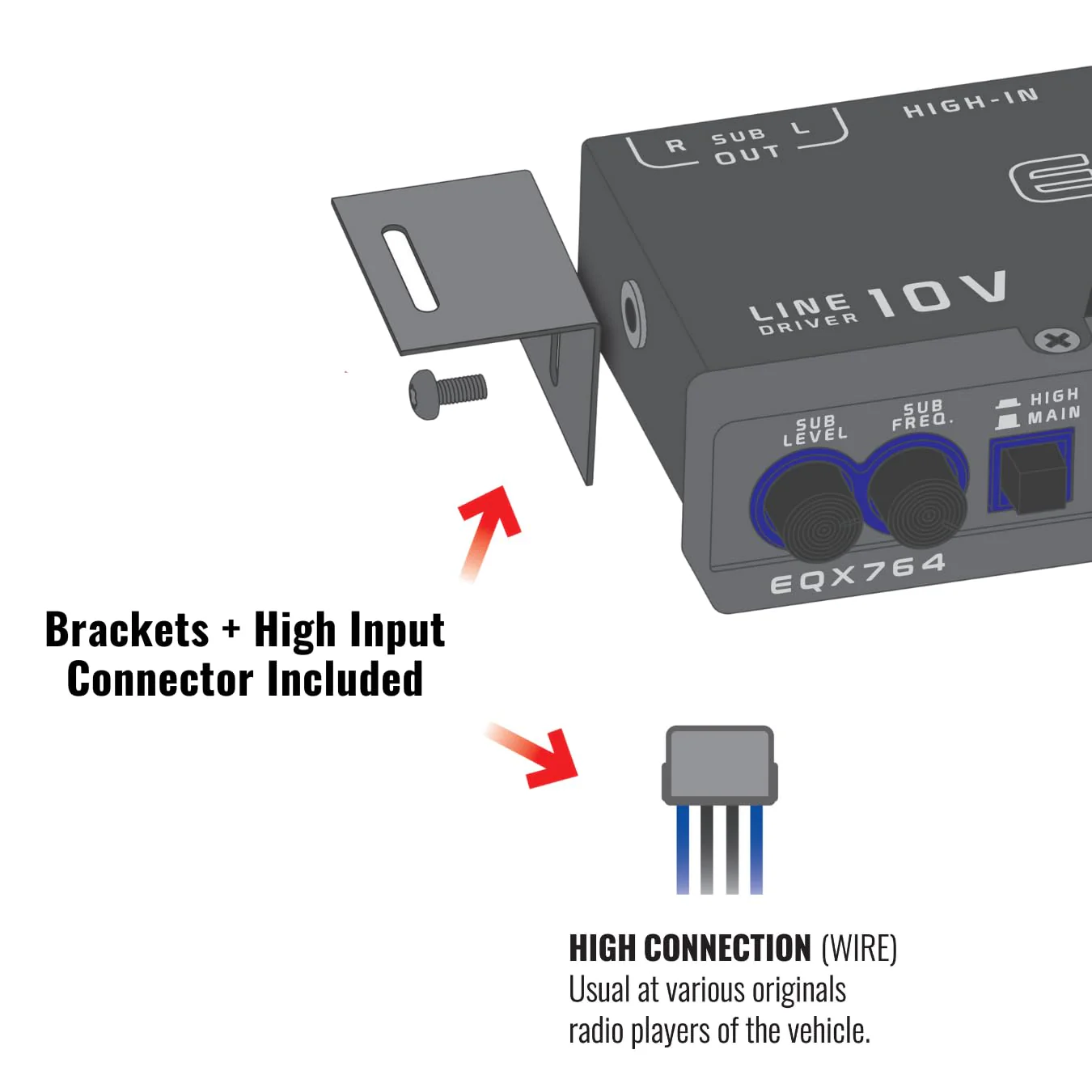 Stetsom EQX764 Graphic Equalizer 7 Band Equalization with 4 Input and 6 Output Channels, Input Channel Selection Switch (MAIN or HIGH), Level Controls for Each Input (MAIN or HIGH), Modern Blue LED - Image 7
