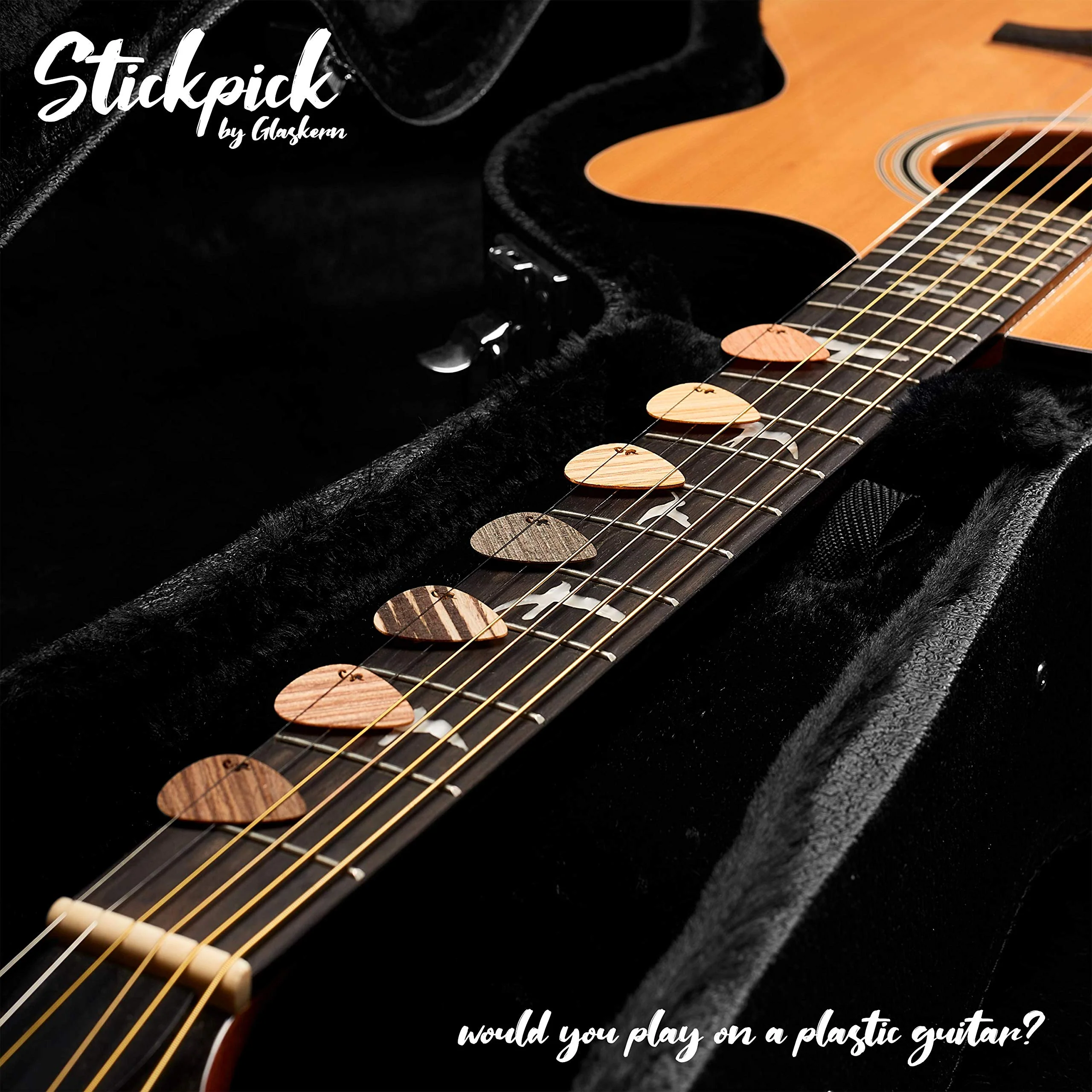 Stickpick | Set of 7 flexible guitar picks made of real wood | For electric, acoustic and bass guitars in various strengths | In aluminum can | Sustainably manufactured | Made in Germany - Image 2
