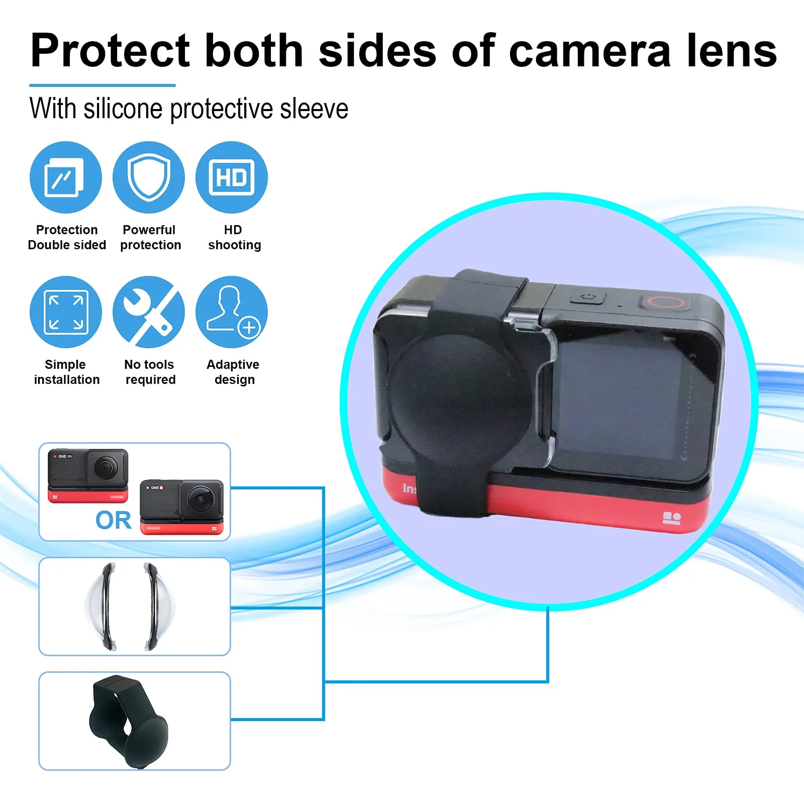 Sticky Dual Lens Guards for Insta360 One RS/ONE R Panoramic Lens Accessories, with Silicone Lens Cover - Image 2