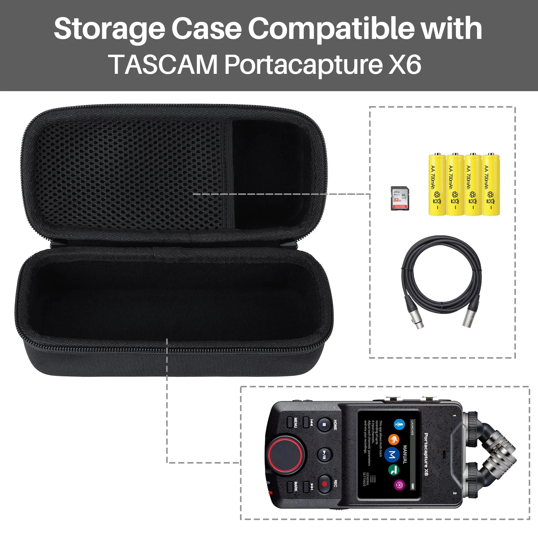 Storage Case Compatible with TASCAM Portacapture X6 32-bit Float Portable Audio Recorder Field Recorder Black Case for Tascam X6 - Image 3