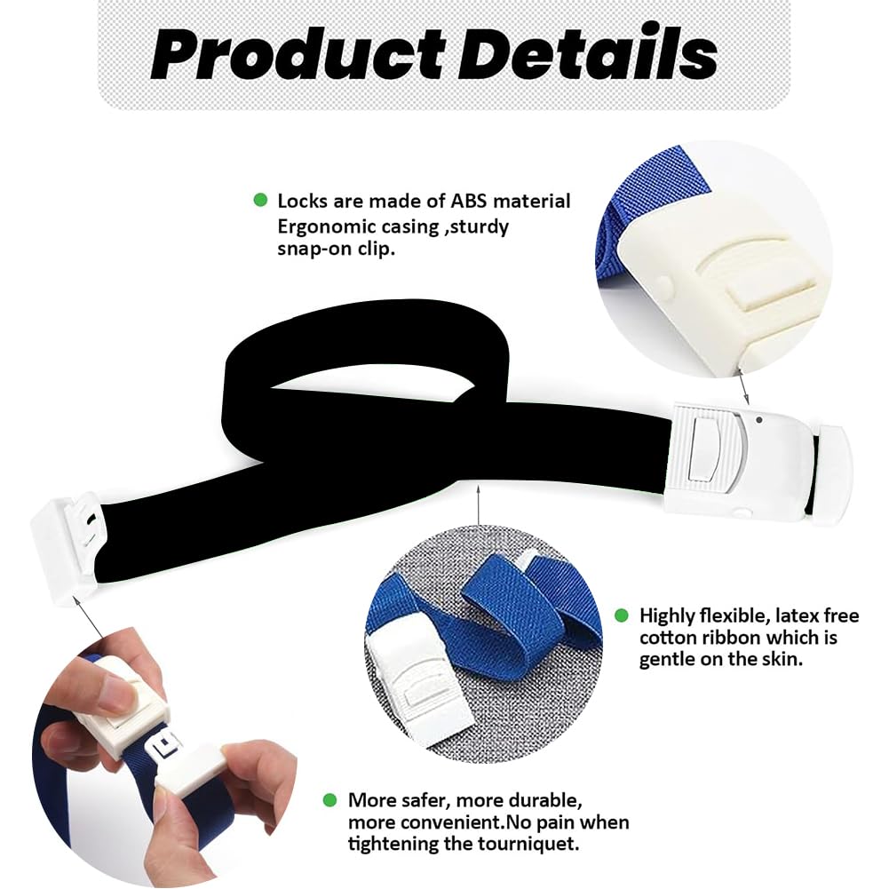 Storage Hose, Vein Congestion, 2 Pieces Blood Collection Tourniquet, Fast Tourniquet with Buckle for Doctors, Medical Nurse Tourniquet, for Medical Emergency Nurse First Aid (Black + Blue) Black+blue - Image 3