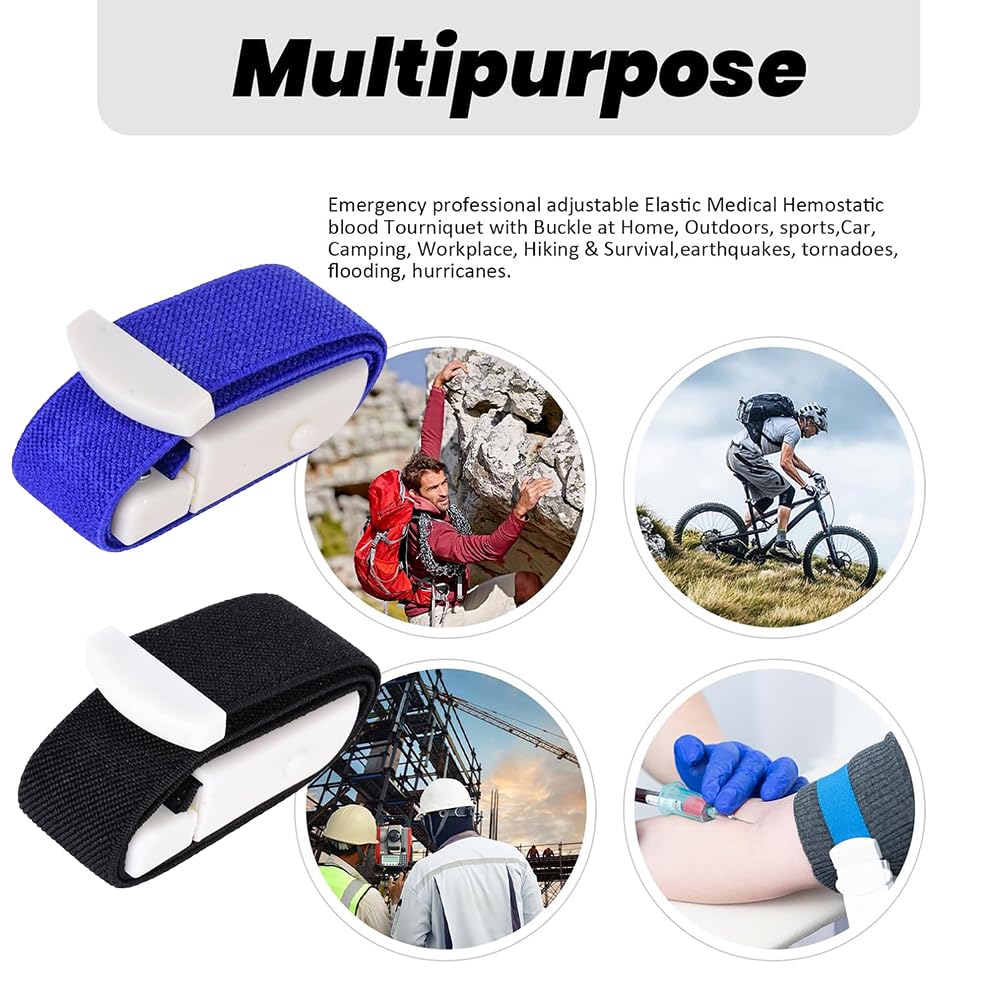Storage Hose, Vein Congestion, 2 Pieces Blood Collection Tourniquet, Fast Tourniquet with Buckle for Doctors, Medical Nurse Tourniquet, for Medical Emergency Nurse First Aid (Black + Blue) Black+blue - Image 6
