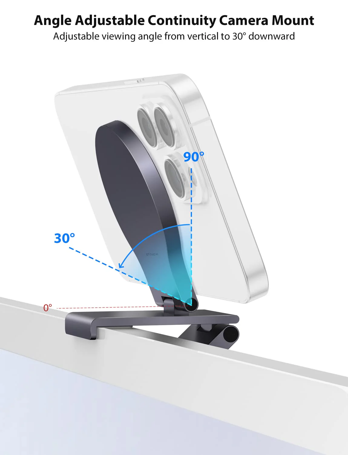 Stouchi Continuity Camera Mount for Desktop Monitor, iMac Compatible iPhone Webcam Mount with Mag-Safe for Mac Desktops and Displays, Apple TV 4K iMac/Monitor Grey - Image 5