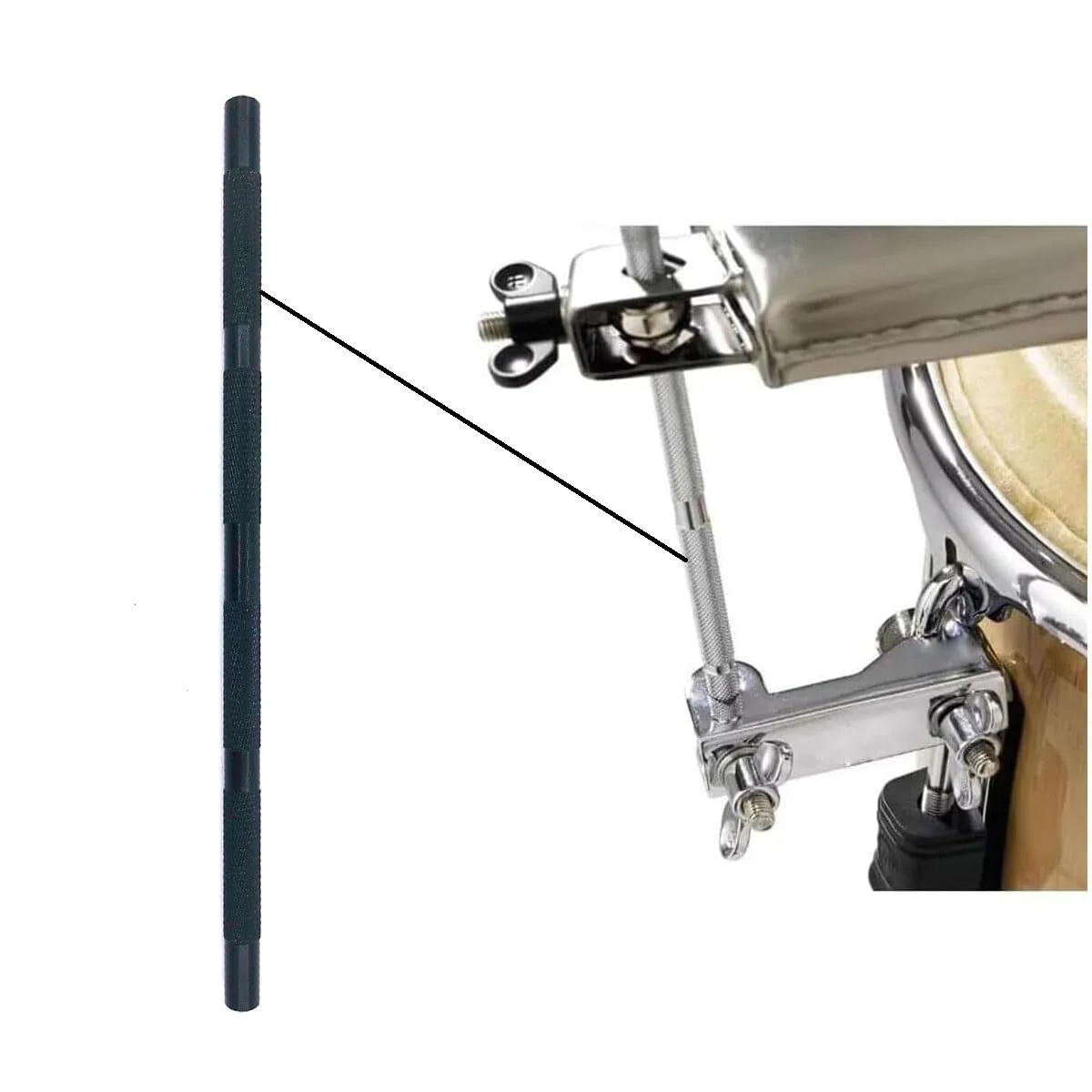 Straight Rod Percussion Cowbell Mount Rod for Drum Set Percussion Cowbell Mounting 3/8" Rods (Black) Black - Image 2