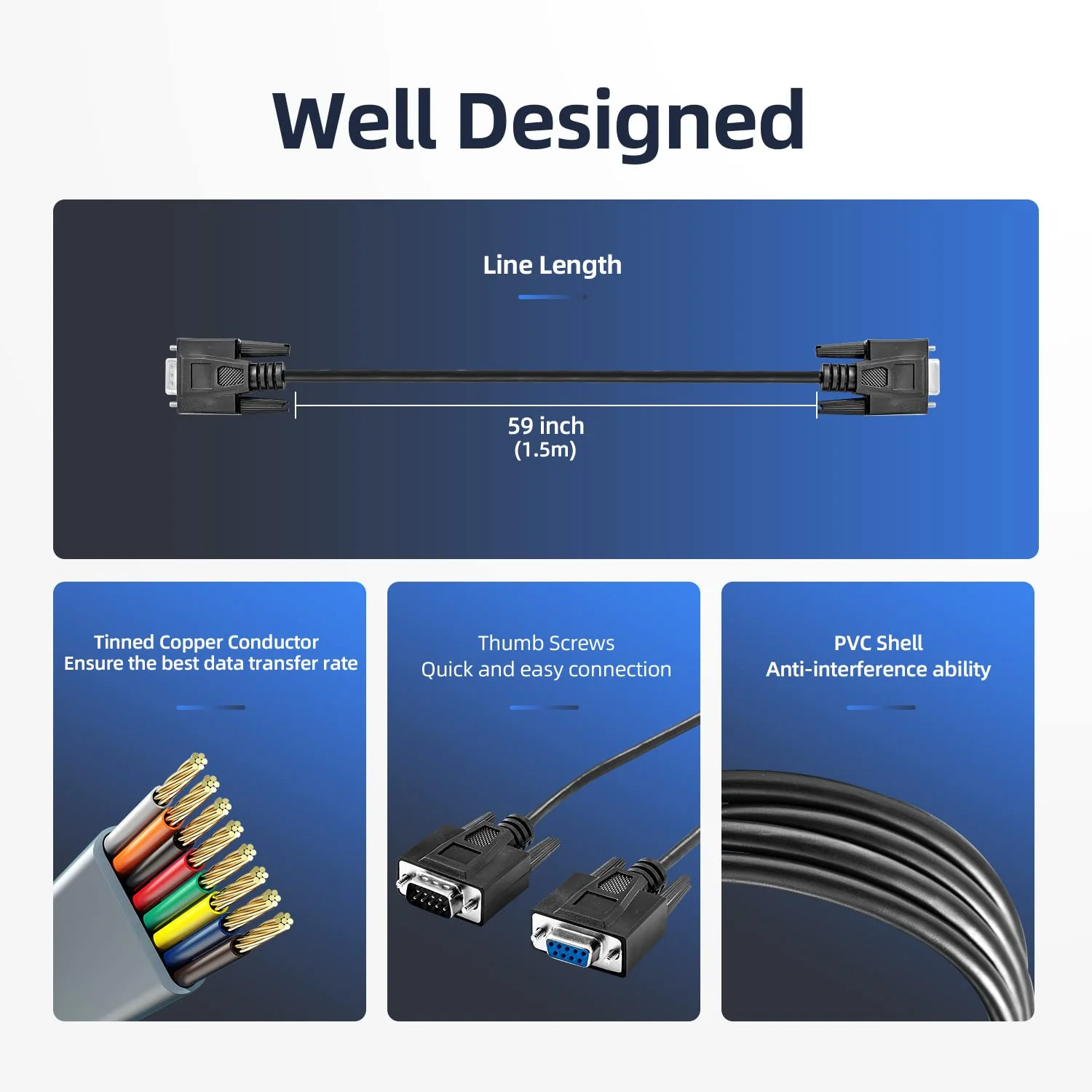 Straight Through DB9 RS232 Serial Cable, 6ft Male to Female 9 Pin Straight Through Extension Cable DB9 Male to Femal-6ft - Image 4