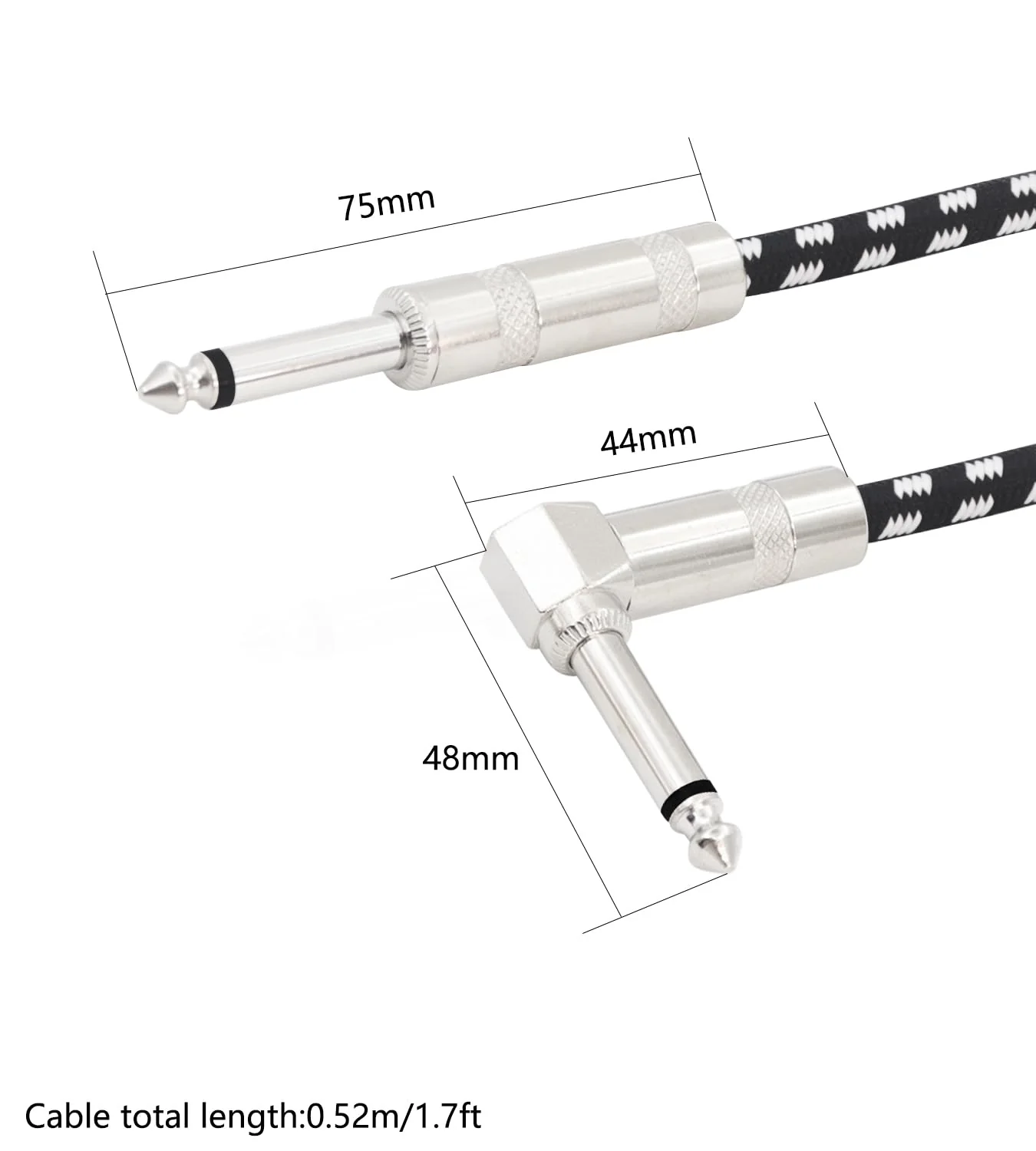 Straight to Right Angle 1/4 Inch Instrument Cable Short TS Guitar Cable Electric Guitar Amp Cord 6.35mm Stereo Audio Cable for Guitar Bass Keyboard and Pro Audio 2 Pack (1.7FT) 1.7FT - Image 4