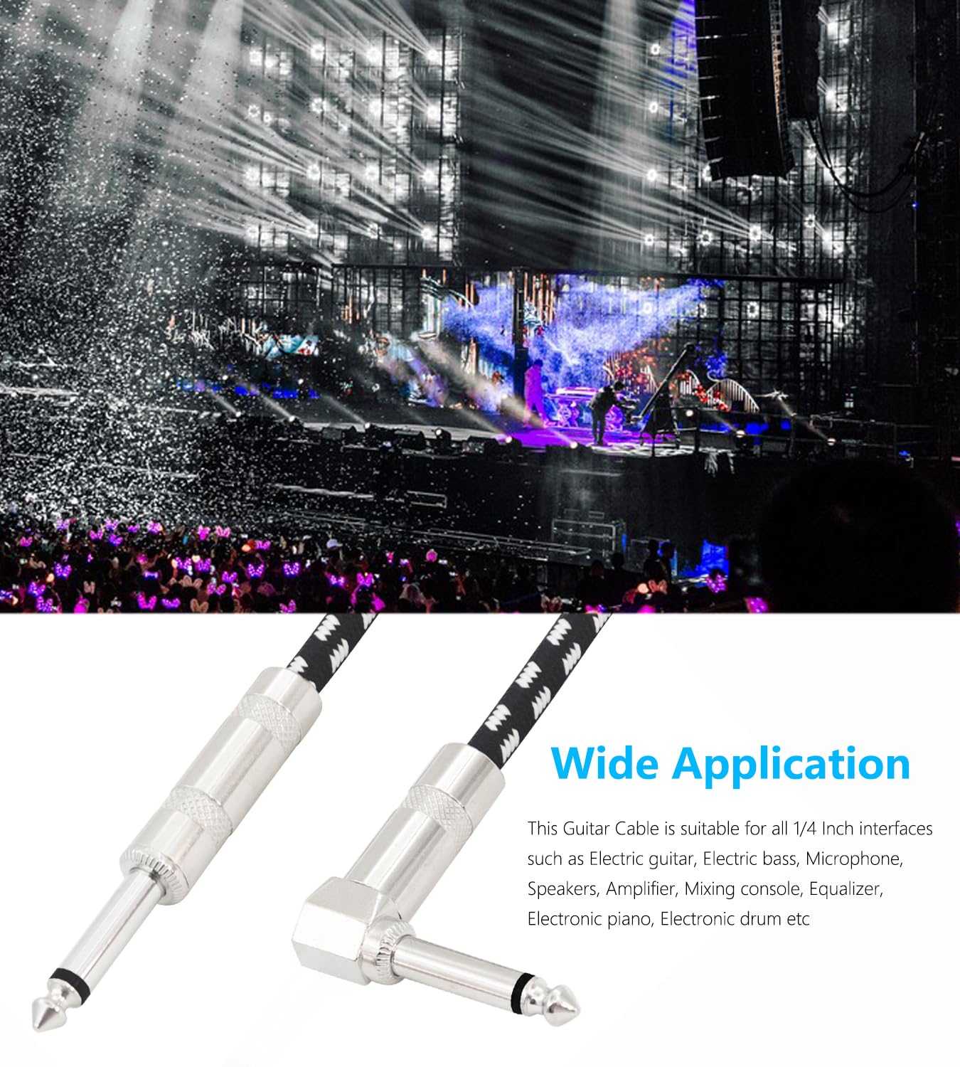 Straight to Right Angle 1/4 Inch Instrument Cable Short TS Guitar Cable Electric Guitar Amp Cord 6.35mm Stereo Audio Cable for Guitar Bass Keyboard and Pro Audio 2 Pack (1.7FT) 1.7FT - Image 5