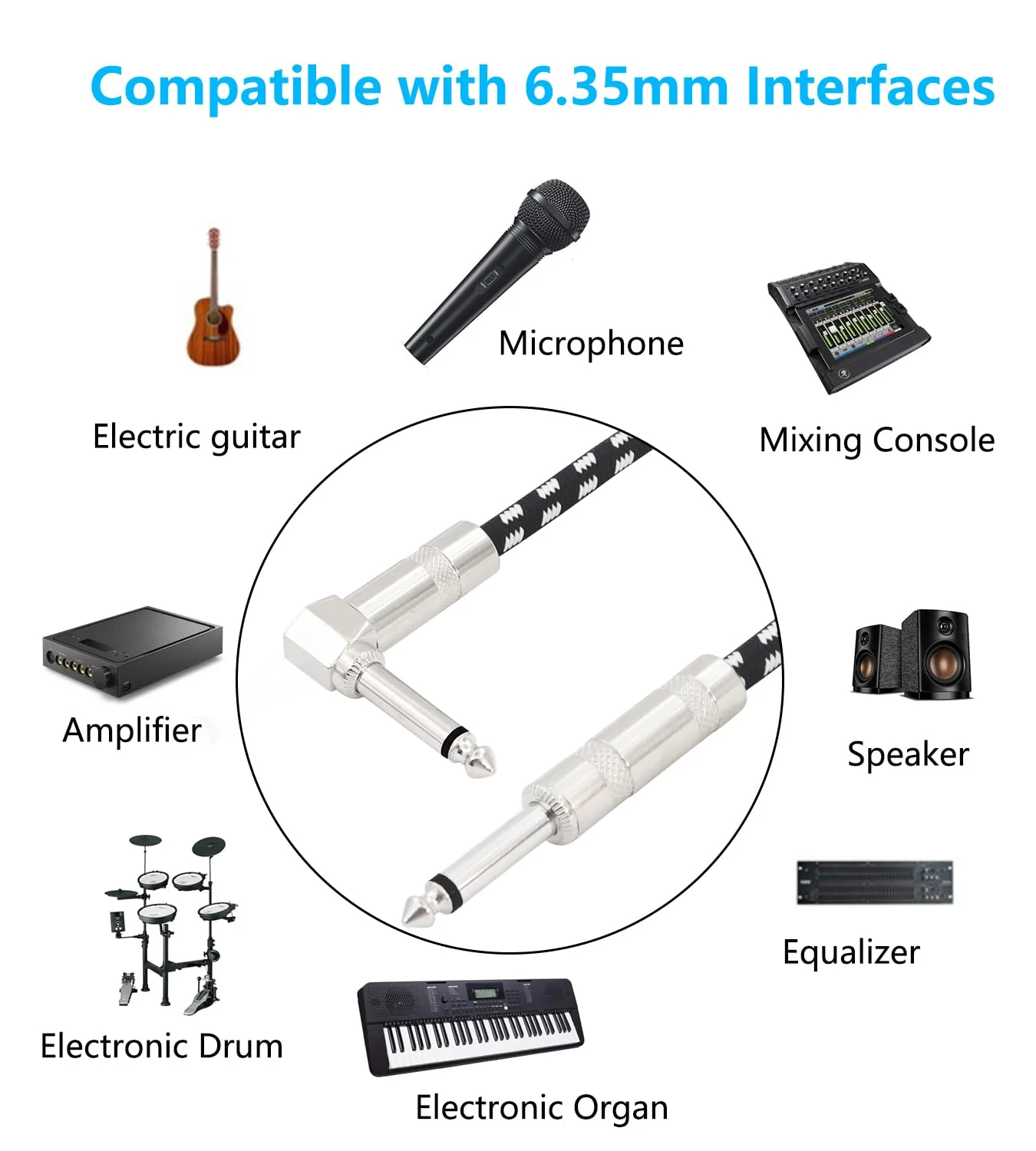 Straight to Right Angle 1/4 Inch Instrument Cable Short TS Guitar Cable Electric Guitar Amp Cord 6.35mm Stereo Audio Cable for Guitar Bass Keyboard and Pro Audio 2 Pack (1.7FT) 1.7FT - Image 7