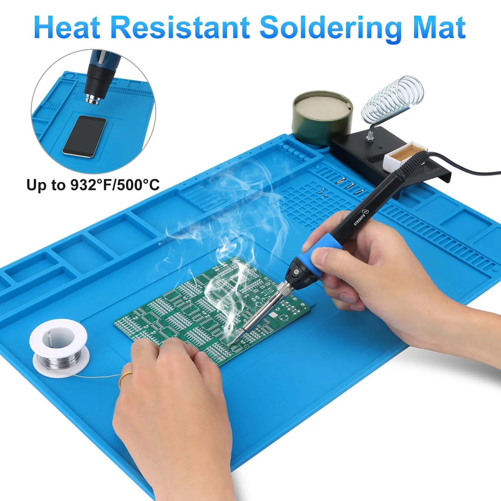 STREBITO Silicone Soldering Mat Electronics Mat, Solder Pad Heat Resistant 932°F, Magnetic Work Mat Silicone Repair Mat for Soldering, Computer, Laptop, Cell Phone, RC, Watch, Gun, Size 17.7" x 11.8" S-450 - Image 3