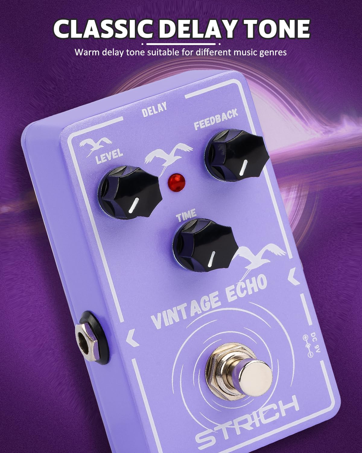 STRICH Delay Guitar Pedal, Analog Delay Guitar Effect Pedal Vintage, True Bypass for Electric Guitar, VINTAGE ECHO, Light Purple Light Purple Delay - Image 2