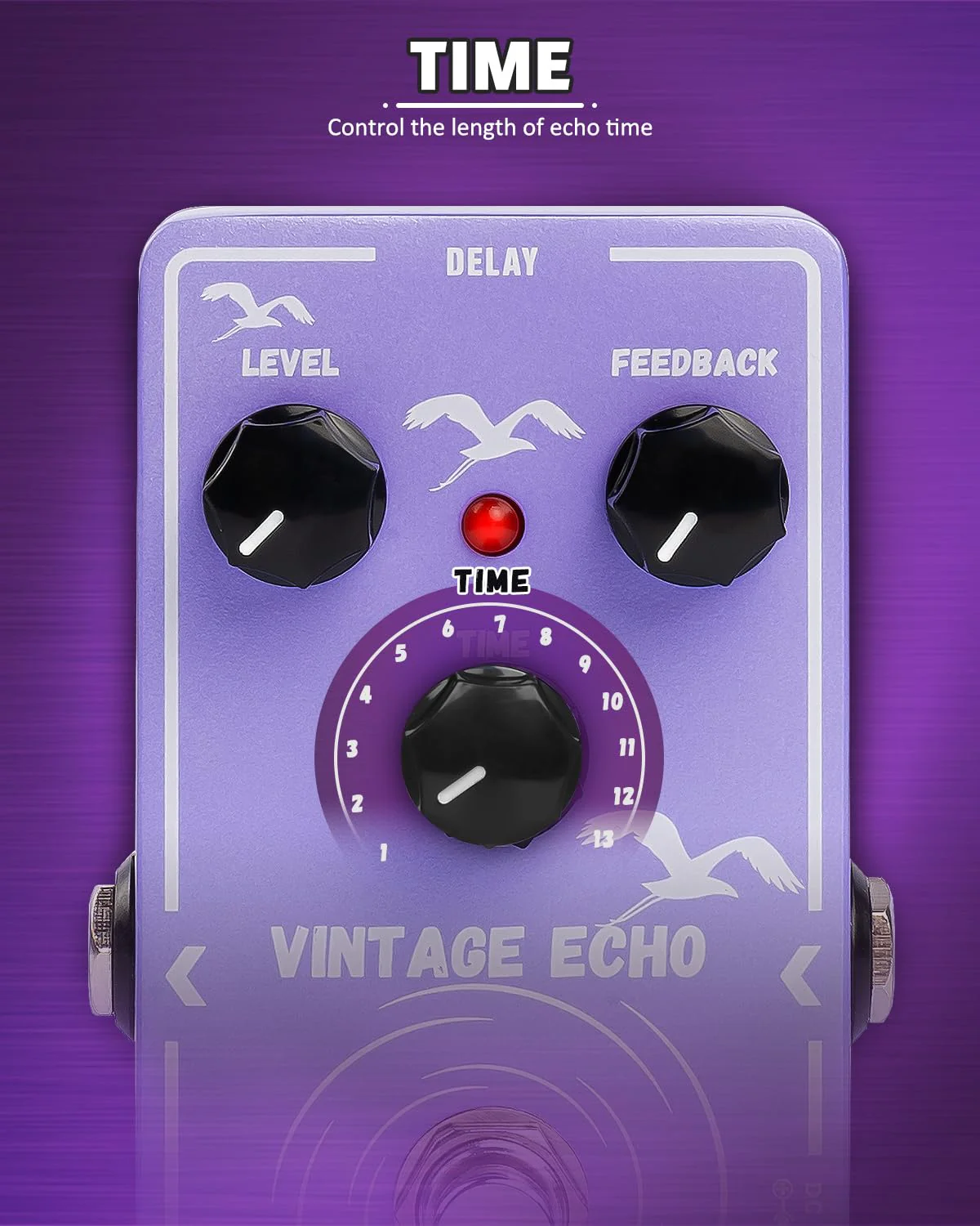 STRICH Delay Guitar Pedal, Analog Delay Guitar Effect Pedal Vintage, True Bypass for Electric Guitar, VINTAGE ECHO, Light Purple Light Purple Delay - Image 3