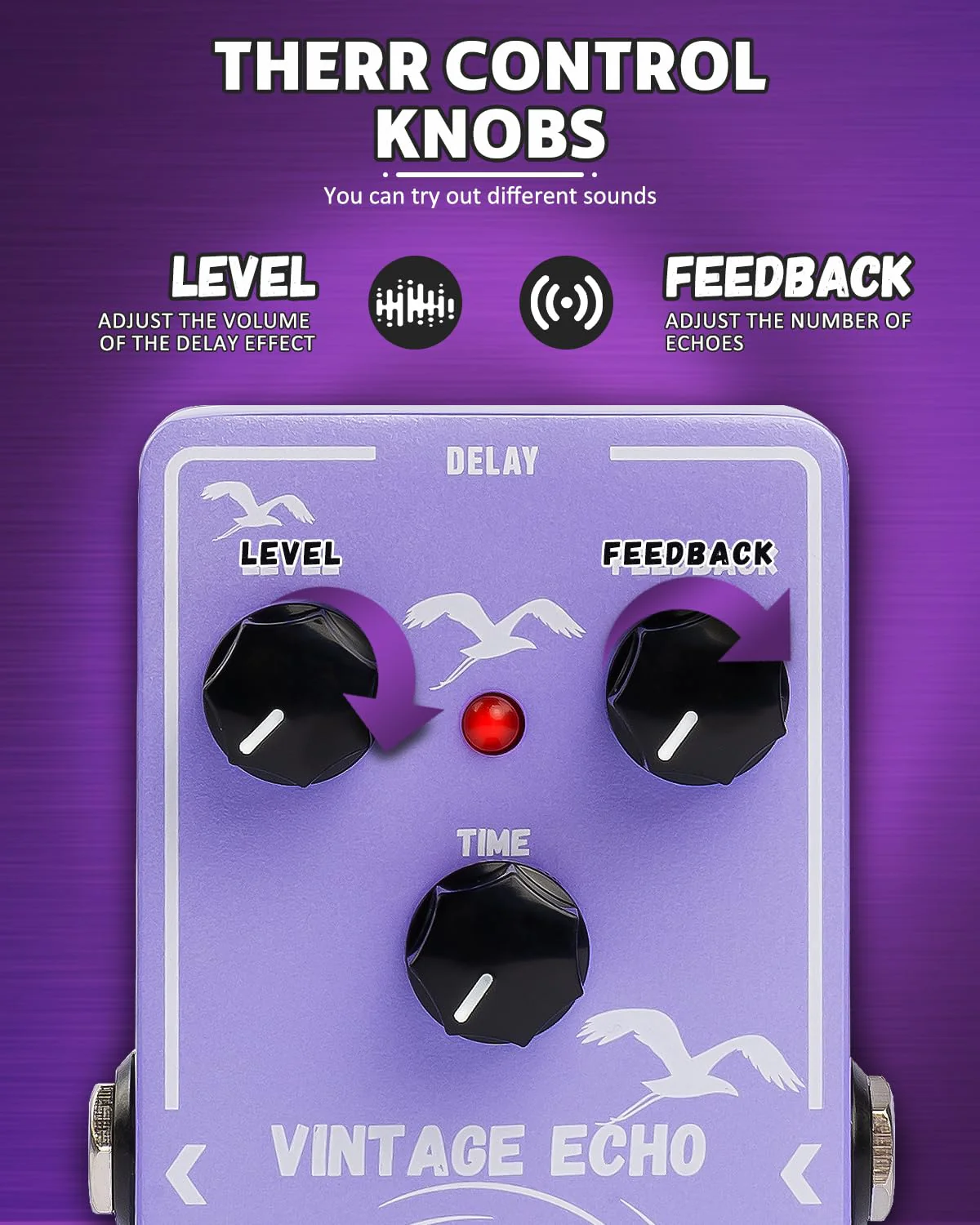 STRICH Delay Guitar Pedal, Analog Delay Guitar Effect Pedal Vintage, True Bypass for Electric Guitar, VINTAGE ECHO, Light Purple Light Purple Delay - Image 4