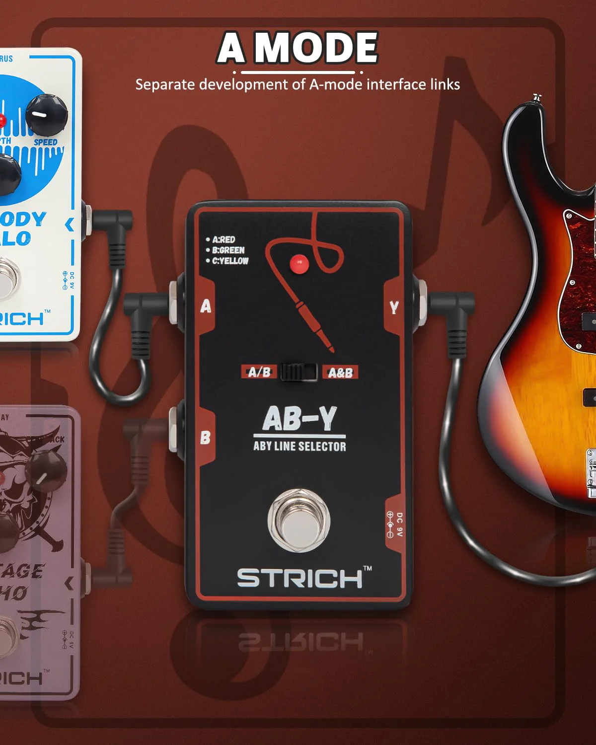 STRICH Dual Channel ABY Guitar Pedal, Electric Guitar Box Line Selector, Versatile AB Switch, True Bypass for Electric Guitar, Red and Black Dark Black and Red - Image 2
