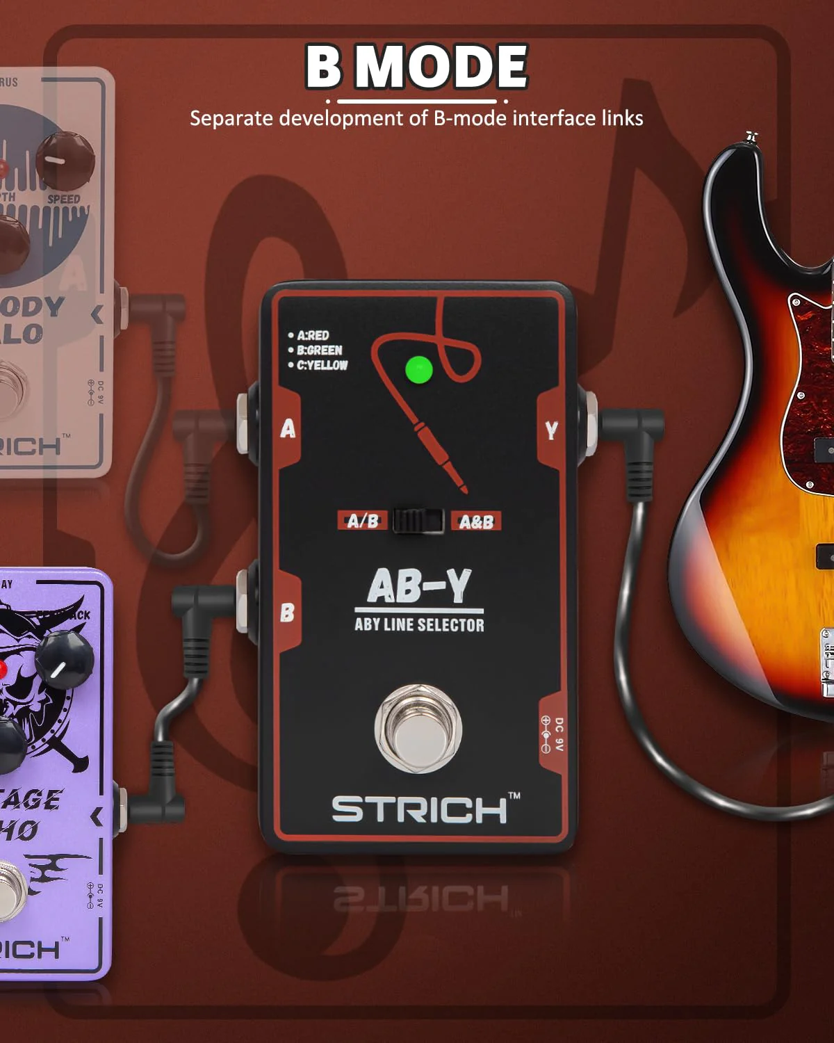 STRICH Dual Channel ABY Guitar Pedal, Electric Guitar Box Line Selector, Versatile AB Switch, True Bypass for Electric Guitar, Red and Black Dark Black and Red - Image 3