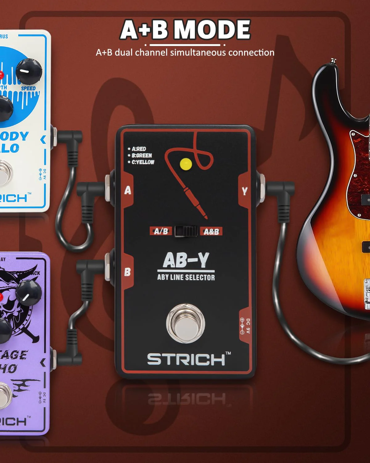 STRICH Dual Channel ABY Guitar Pedal, Electric Guitar Box Line Selector, Versatile AB Switch, True Bypass for Electric Guitar, Red and Black Dark Black and Red - Image 4
