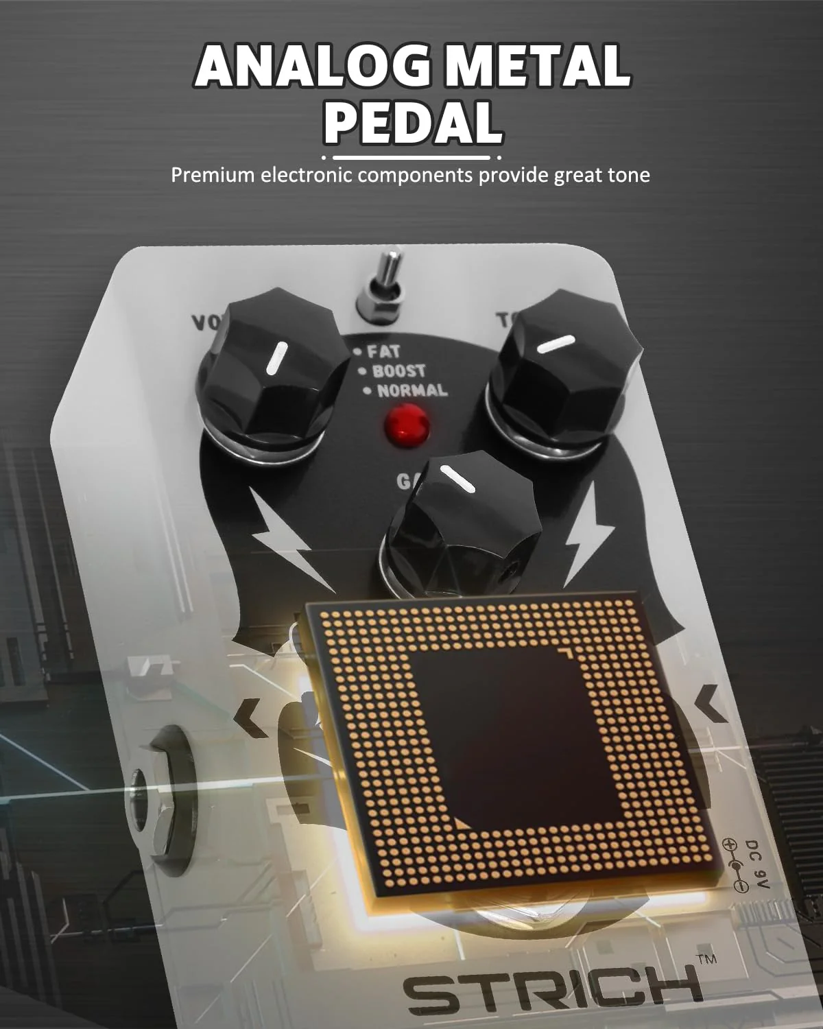 STRICH GREY TUBE Distortion Guitar Pedal, Distortion 3 Modes Fat, Boost, Normal Classic Crunch 80s Metal/Nu Metal, True Bypass for Electric Guitar, White White Distortion - Image 2