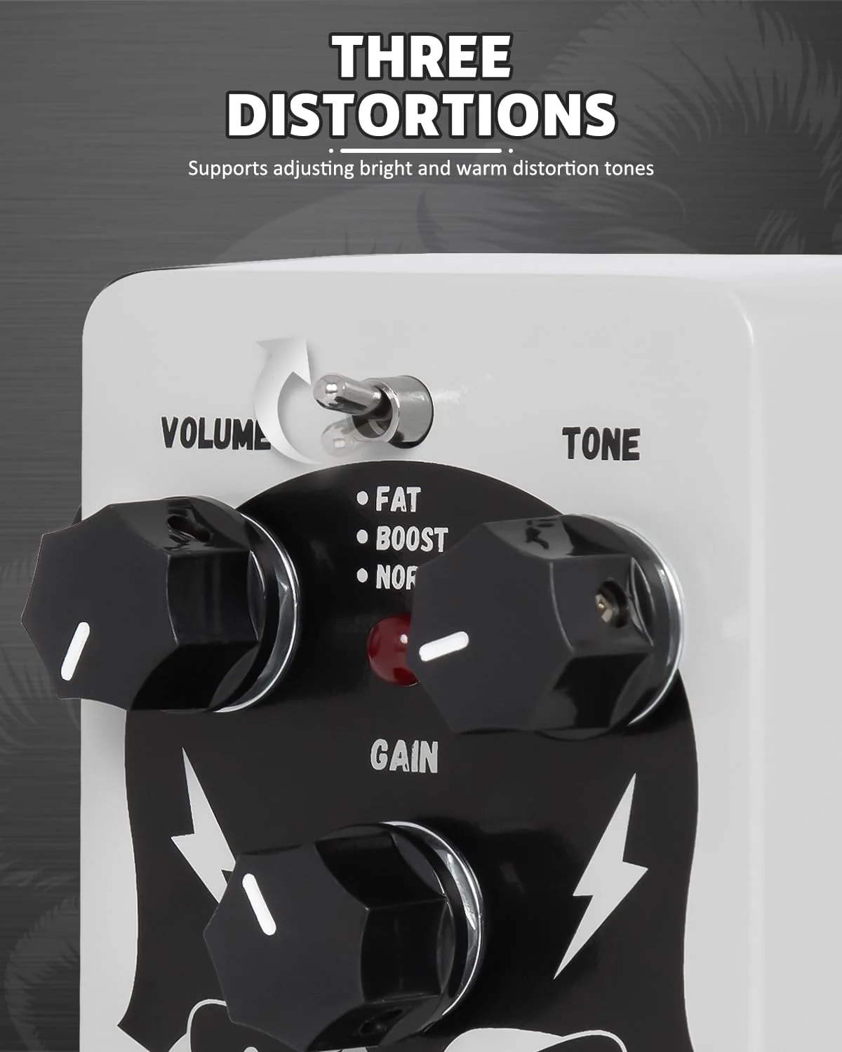 STRICH GREY TUBE Distortion Guitar Pedal, Distortion 3 Modes Fat, Boost, Normal Classic Crunch 80s Metal/Nu Metal, True Bypass for Electric Guitar, White White Distortion - Image 3