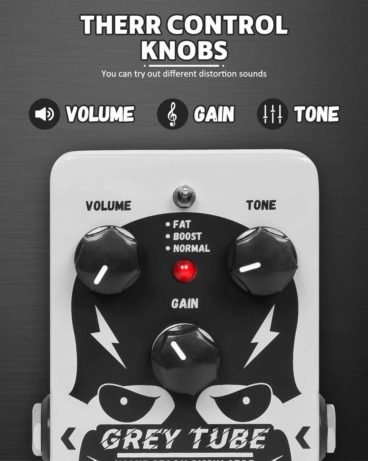 STRICH GREY TUBE Distortion Guitar Pedal, Distortion 3 Modes Fat, Boost, Normal Classic Crunch 80s Metal/Nu Metal, True Bypass for Electric Guitar, White White Distortion - Image 4