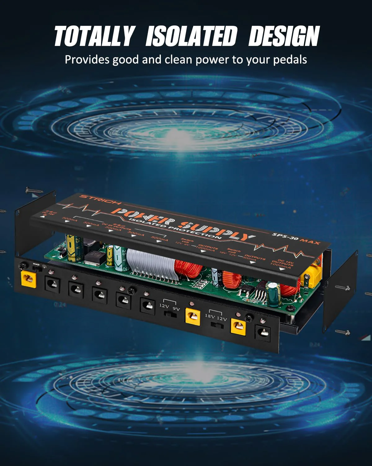 STRICH Guitar Pedal High Power Supply, Pedalboard Power Supply with 8 Totally True Isolated DC 9V/12V/18V Outputs(500mA/1000mA), Power Supply for Power-hungry Effect Pedal, Noiselessly, SPS-30 MAX - Image 3