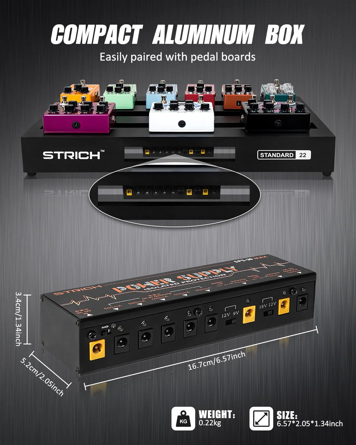 STRICH Guitar Pedal High Power Supply, Pedalboard Power Supply with 8 Totally True Isolated DC 9V/12V/18V Outputs(500mA/1000mA), Power Supply for Power-hungry Effect Pedal, Noiselessly, SPS-30 MAX - Image 5