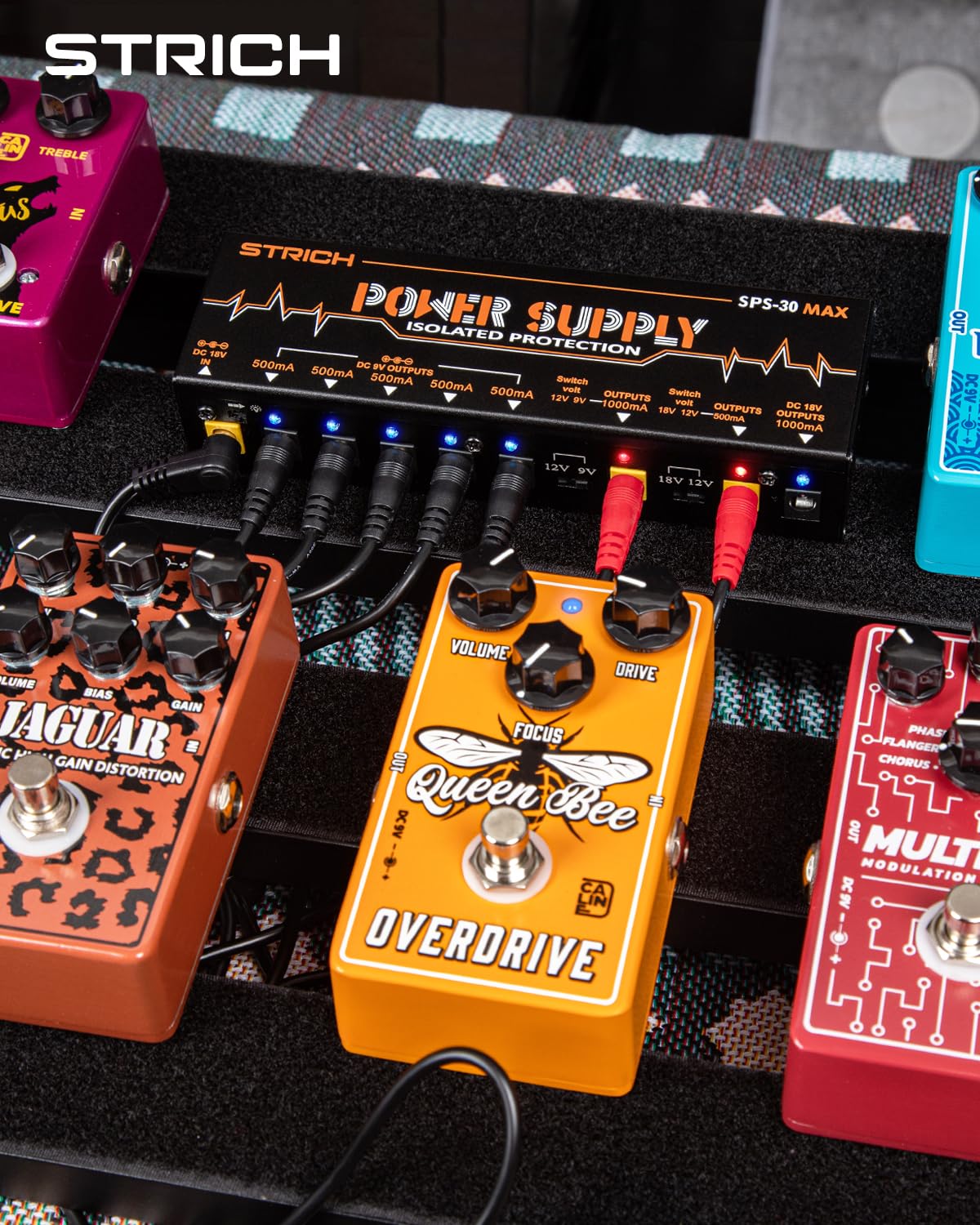 STRICH Guitar Pedal High Power Supply, Pedalboard Power Supply with 8 Totally True Isolated DC 9V/12V/18V Outputs(500mA/1000mA), Power Supply for Power-hungry Effect Pedal, Noiselessly, SPS-30 MAX - Image 8
