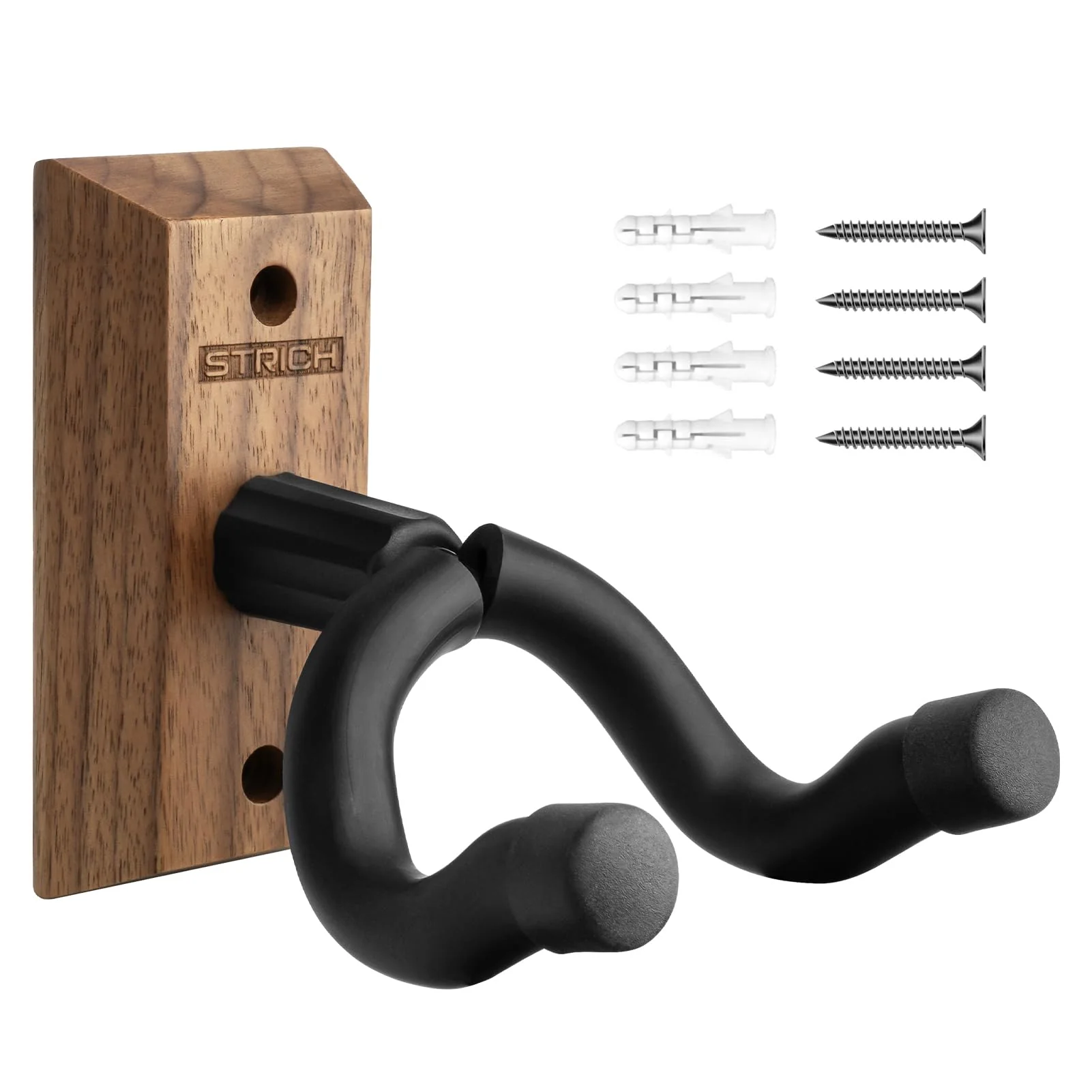 STRICH Guitar Wall Mount,Walnut Base Guitar Hanger,U-Shaped Hanger Mount with Screws, Guitar Holder Hook Stand Wall for Acoustic, Electric Guitar, Banjo, Bass(3-Pack) - Image 2