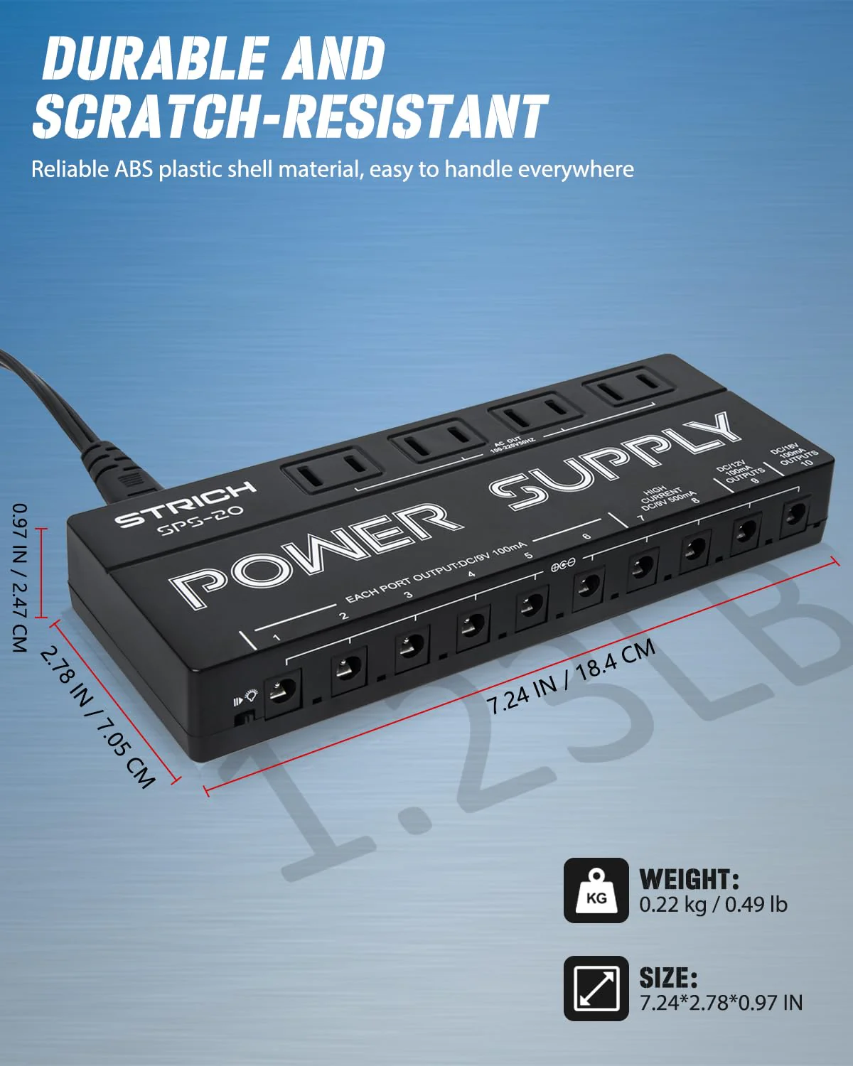 STRICH SPS-20 Guitar Power Supply 10 Isolated DC Output for 9V/12V/18V Effect Pedal - Image 4
