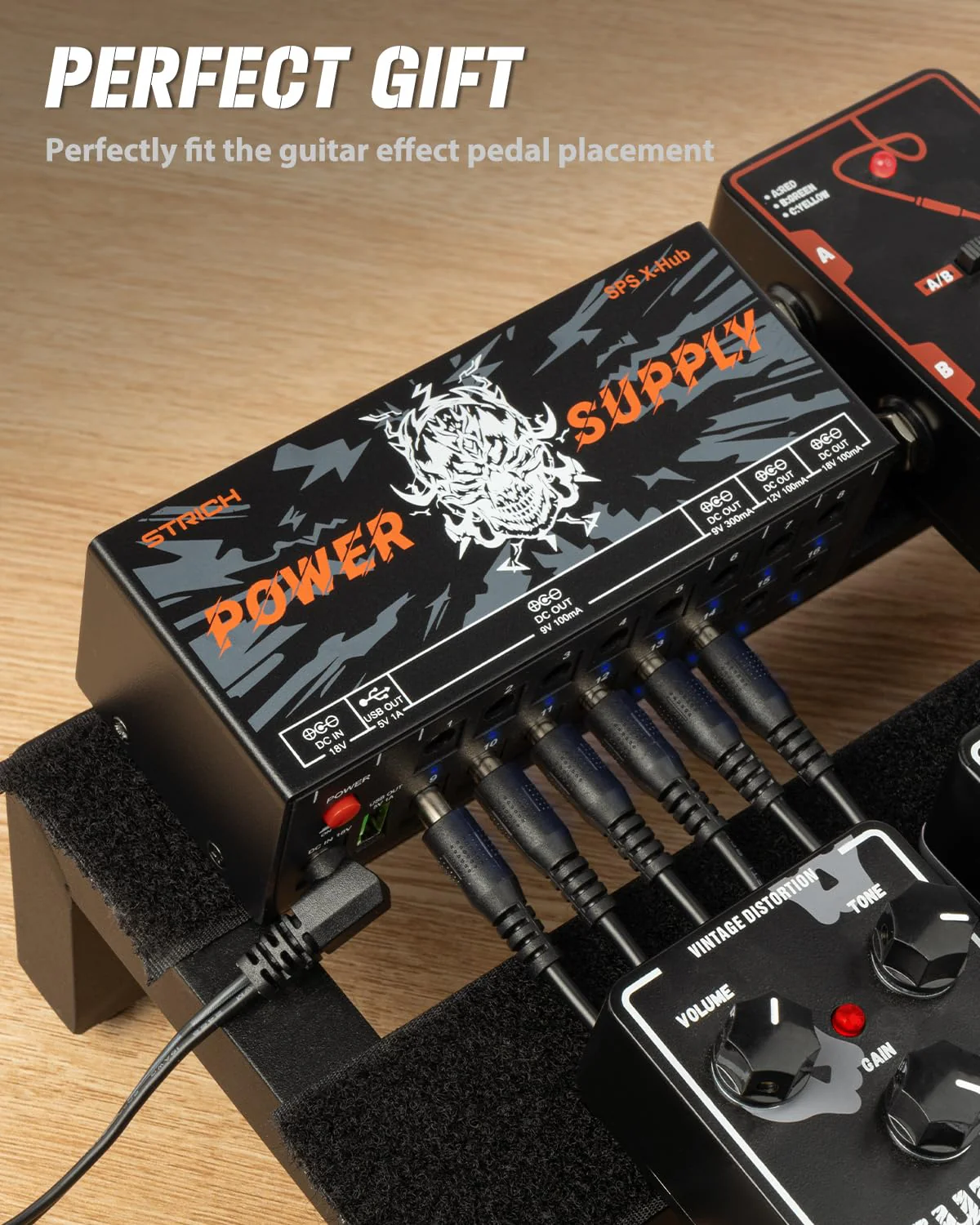 STRICH SPS X-Hub Guitar Pedal Power Supply for 9V/12V/18V, 100mA - 300mA Effects Pedals, 16 Independent Outputs, Short-circuit protection and noiseless, 5V 1A USB Port Supports Mobile Devices, Tablets - Image 7