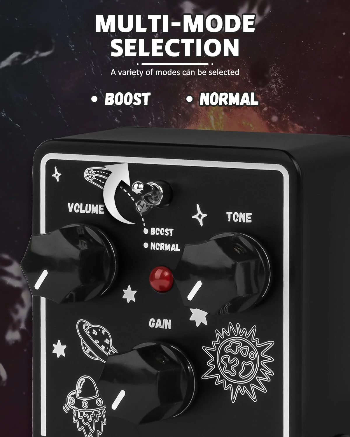 STRICH TUBE SOUL Tube Overdrive Distortion Pedal for Electric Guitar, Compact Mini Single Unit, True Bypass, 3 Control Knobs, Volume, Tone, Gain, Dual Modes, Boost, Normal, 9V DC, Black and White Black and White Overdrive Distortion - Image 3