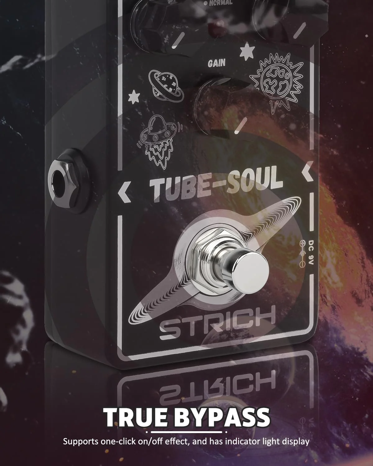 STRICH TUBE SOUL Tube Overdrive Distortion Pedal for Electric Guitar, Compact Mini Single Unit, True Bypass, 3 Control Knobs, Volume, Tone, Gain, Dual Modes, Boost, Normal, 9V DC, Black and White Black and White Overdrive Distortion - Image 5