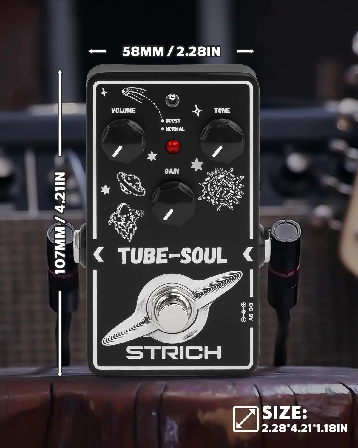 STRICH TUBE SOUL Tube Overdrive Distortion Pedal for Electric Guitar, Compact Mini Single Unit, True Bypass, 3 Control Knobs, Volume, Tone, Gain, Dual Modes, Boost, Normal, 9V DC, Black and White Black and White Overdrive Distortion - Image 6