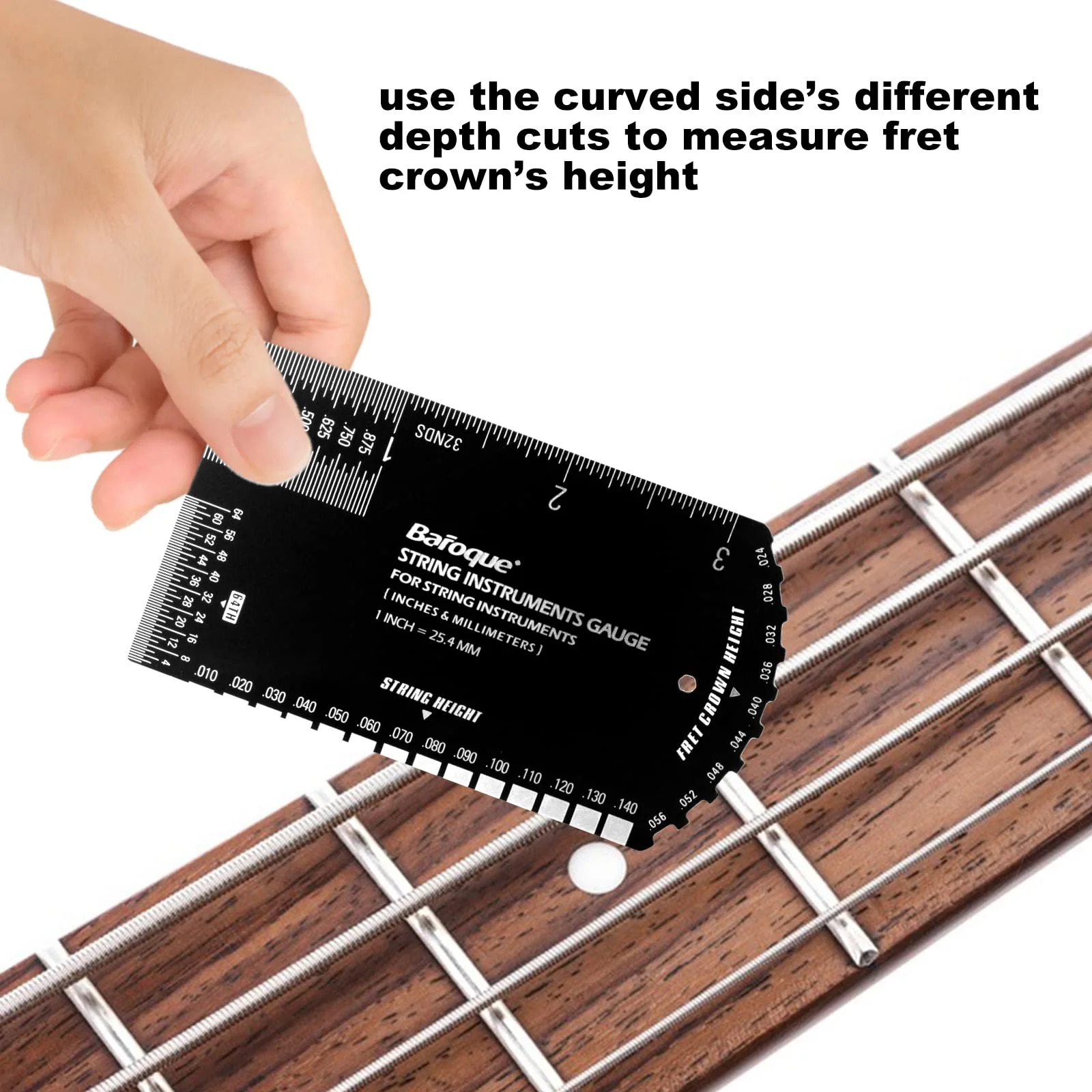 String Action Gauge Ruler, Guitar Set Up Gauge,Multifunctional Guitar Fret Rocker Luthier Tool with Thick Leather Case,Precise Etched, Polished Edge (Inch and Metric) Black - Image 6