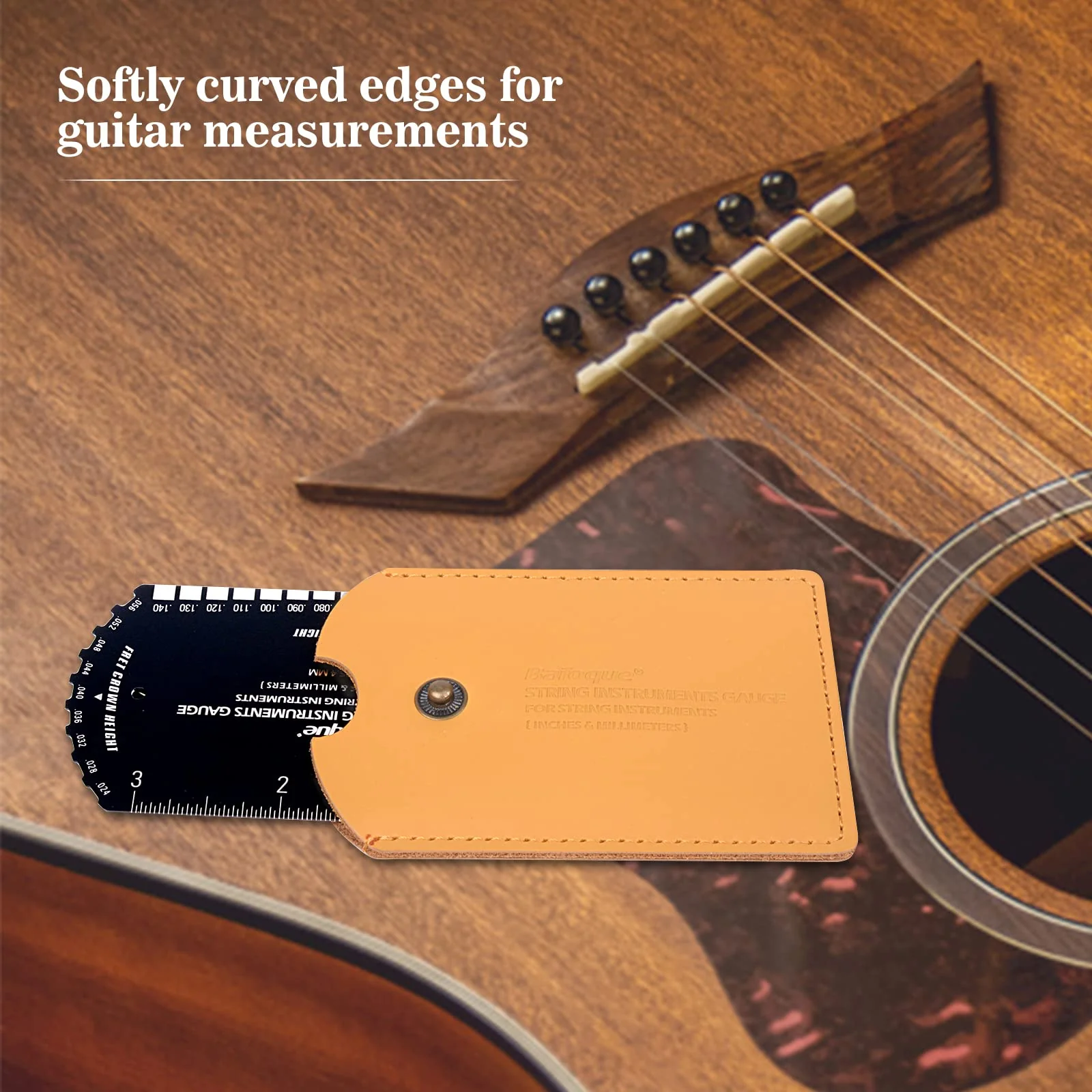 String Action Gauge Ruler, Guitar Set Up Gauge,Multifunctional Guitar Fret Rocker Luthier Tool with Thick Leather Case,Precise Etched, Polished Edge (Inch and Metric) Black - Image 7