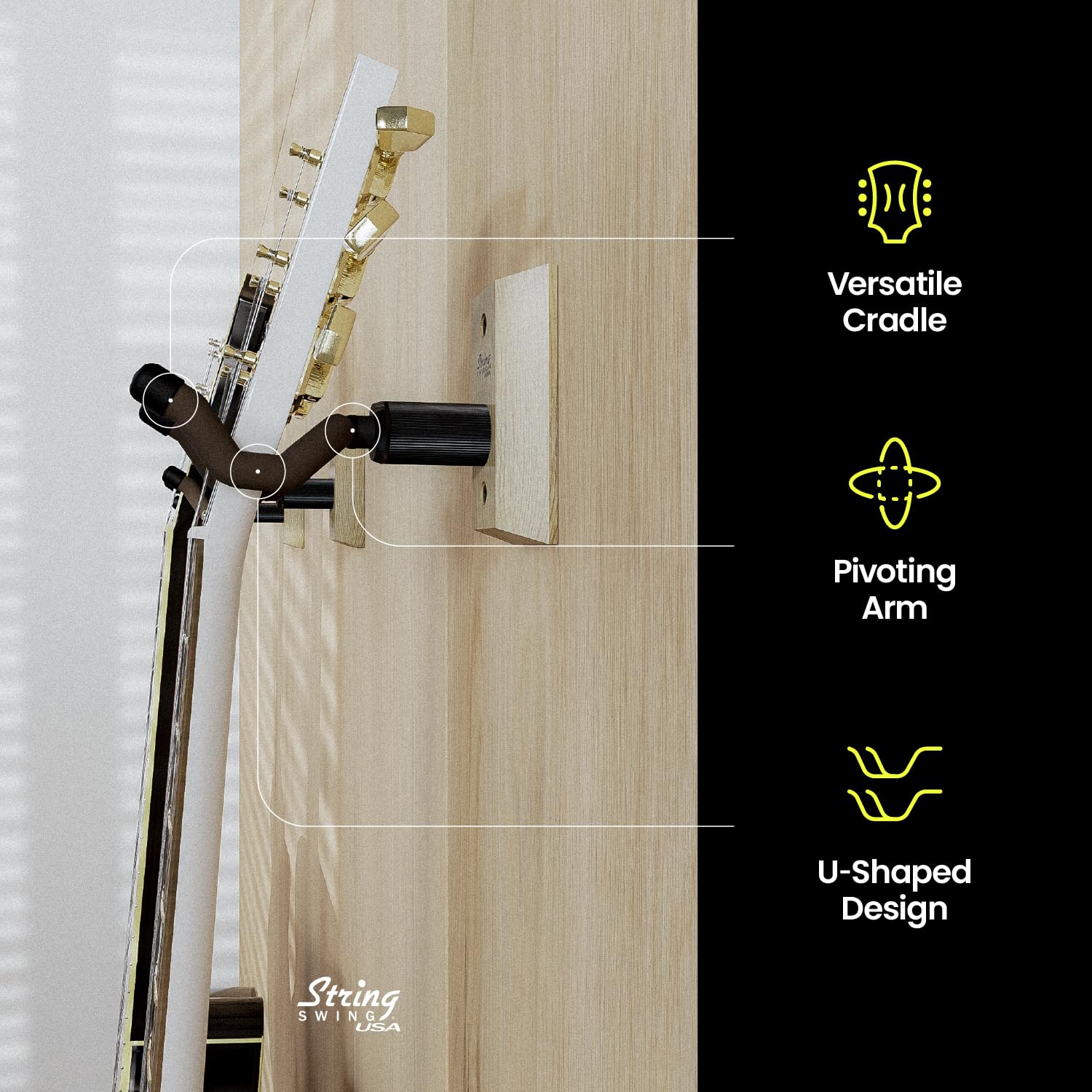 String Swing CC01K-A Hardwood Home & Studio Wall Mount Guitar Keeper - Ash - Image 3
