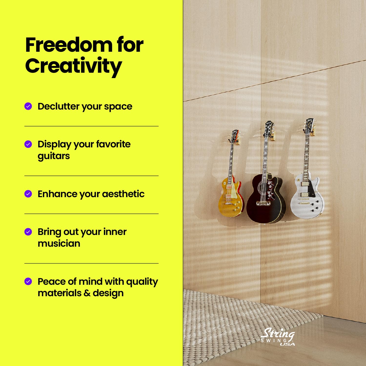 String Swing CC01K-A Hardwood Home & Studio Wall Mount Guitar Keeper - Ash - Image 5