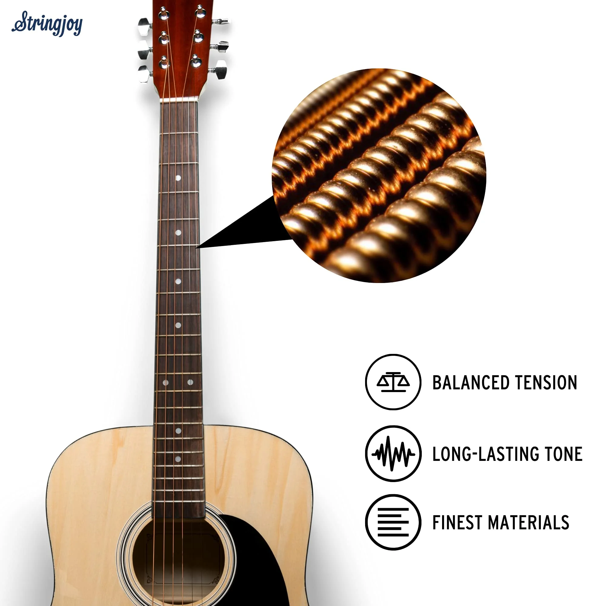 Stringjoy Balanced Light Gauge Brights 80/20 Bronze Acoustic Guitar Strings 12-54, BB1254, Vibrant Tone & Optimal Playability, Acoustic 6 String Set, 2-Pack 12-54 Light Gauge - Image 2