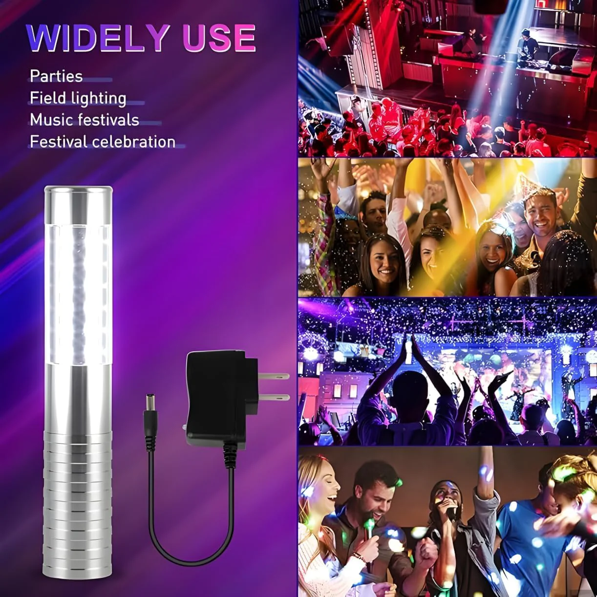 Strobe Baton Light,Stage Handheld Light,Champagne Bottle Sparklers, Recharge led Bottle Service Lights - for Bar Club Birthday Weddings Parties (Sliver 4 PC) - Image 4