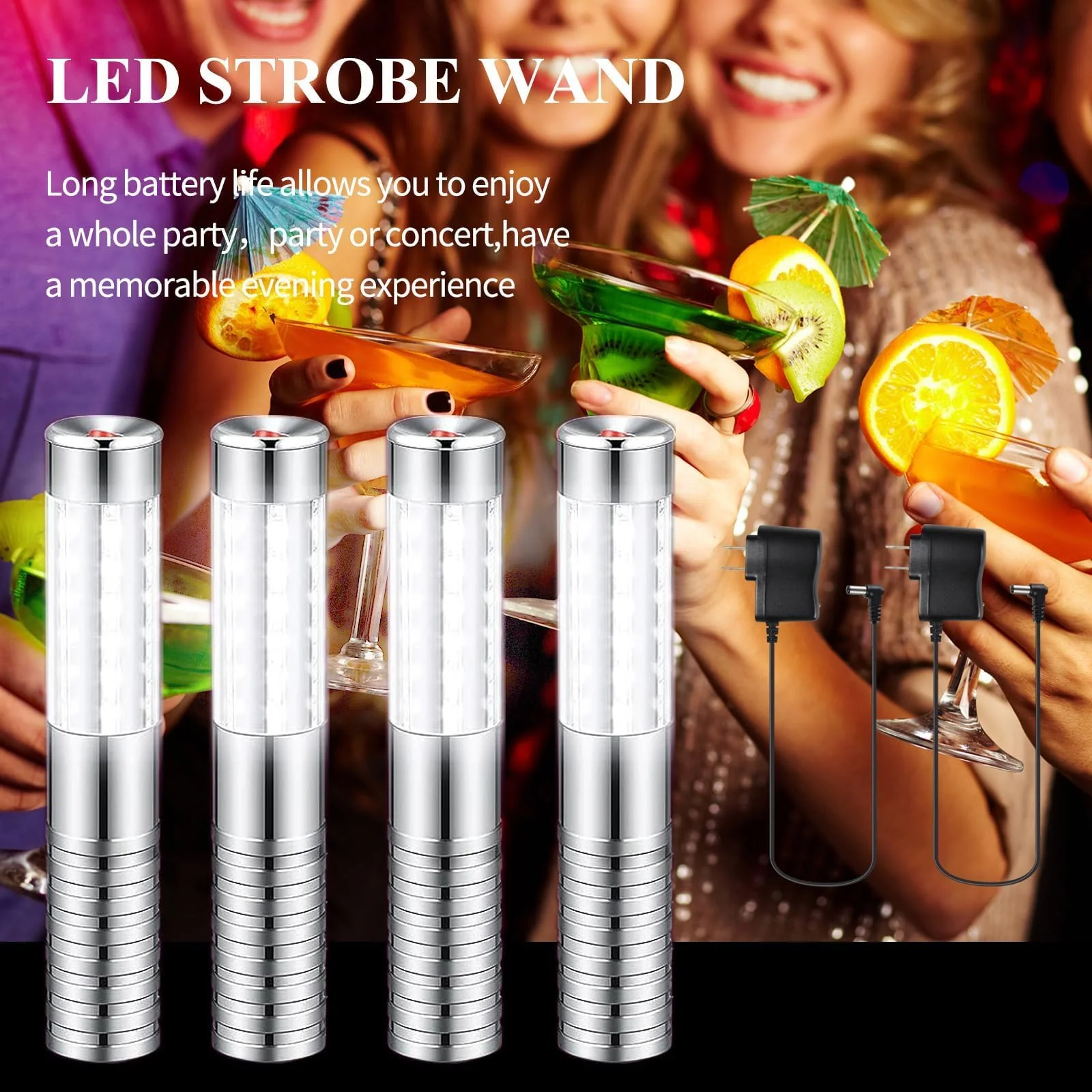 Strobe Baton Light,Stage Handheld Light,Champagne Bottle Sparklers, Recharge led Bottle Service Lights - for Bar Club Birthday Weddings Parties (Sliver 4 PC) - Image 6