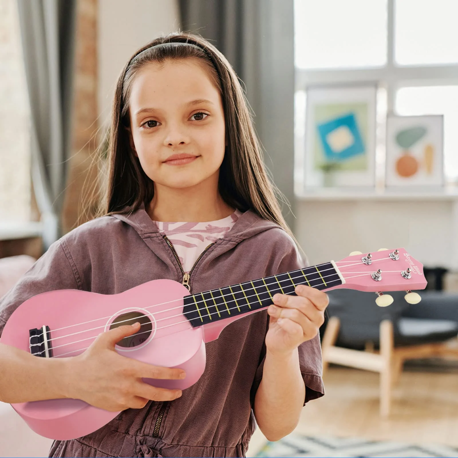 Strong Wind Soprano Ukulele 21 Inch Basswood Ukeleles for Beginners Four Strings Hawaiian Guitar Ukulele for Adults Teenagers Pink - Image 6