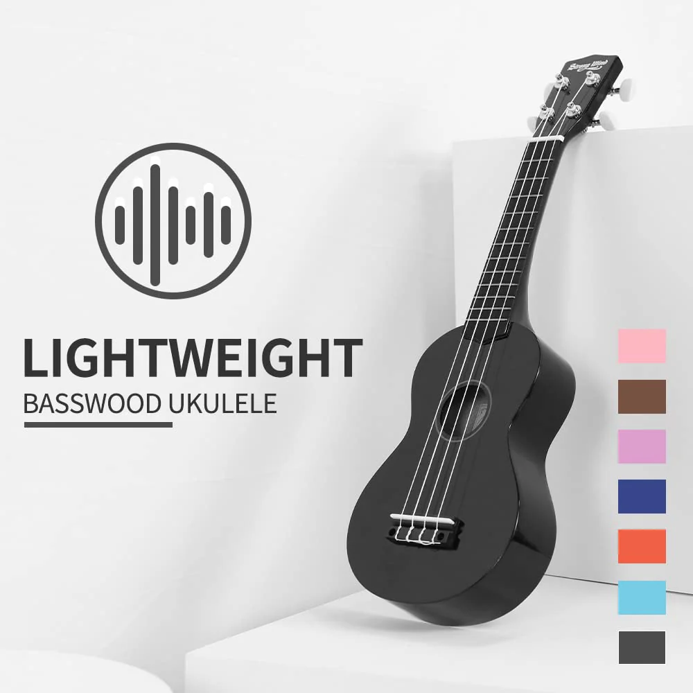 Strong Wind Soprano Ukulele - Stringed Musical Instrument Ukulele for Beginners Adults, 21 Inch Basswood Ukelele (Black) Black - Image 2