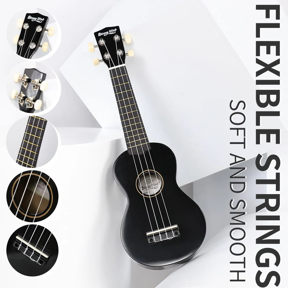 Strong Wind Soprano Ukulele - Stringed Musical Instrument Ukulele for Beginners Adults, 21 Inch Basswood Ukelele (Black) Black - Image 3