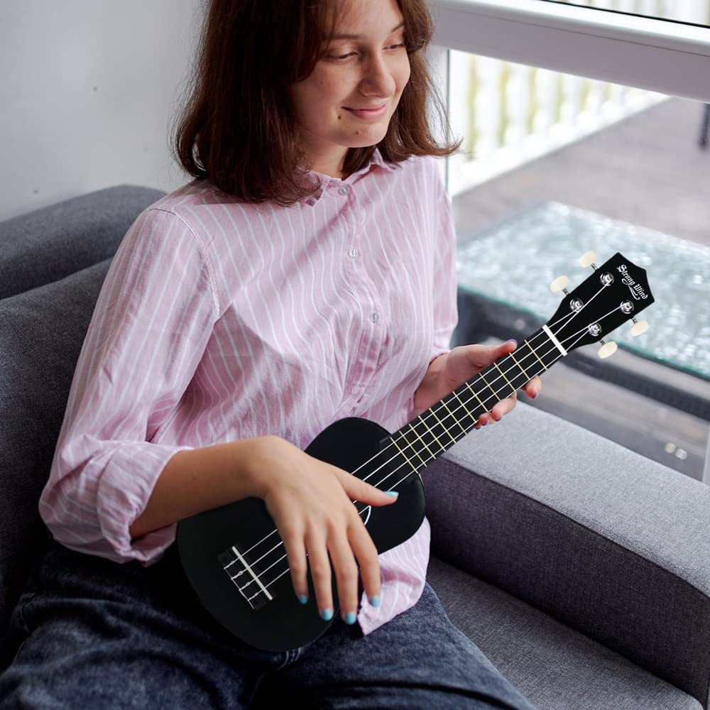 Strong Wind Soprano Ukulele - Stringed Musical Instrument Ukulele for Beginners Adults, 21 Inch Basswood Ukelele (Black) Black - Image 5