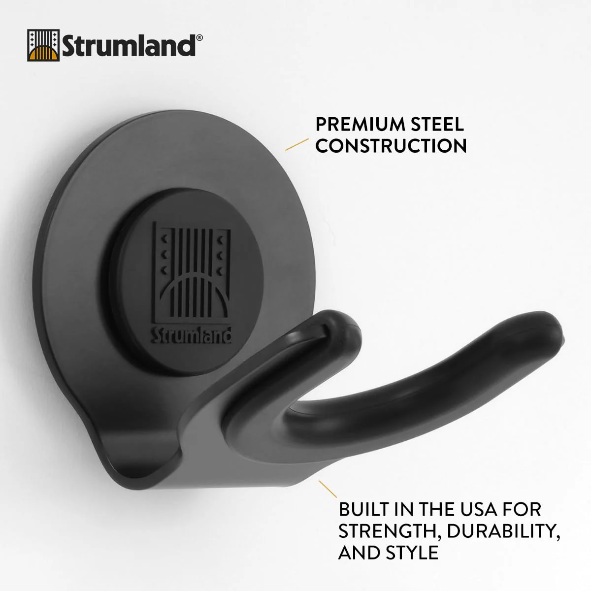 Strumland Guitar Wall Mount – Premium Guitar Hanger for Acoustic, Electric & Classical Guitars, USA-Made Steel Hook with Swiveling Fit, Modern Wall Display, Soft-Safe Cradle, Hidden Mount (Black) Black - Image 2