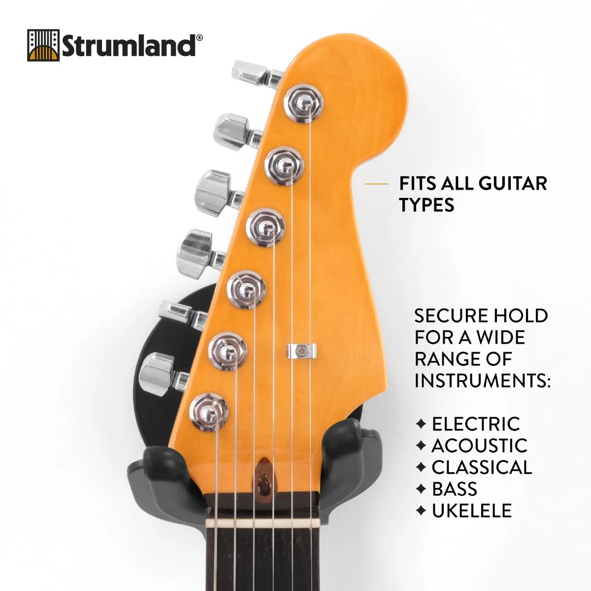 Strumland Guitar Wall Mount – Premium Guitar Hanger for Acoustic, Electric & Classical Guitars, USA-Made Steel Hook with Swiveling Fit, Modern Wall Display, Soft-Safe Cradle, Hidden Mount (Black) Black - Image 3