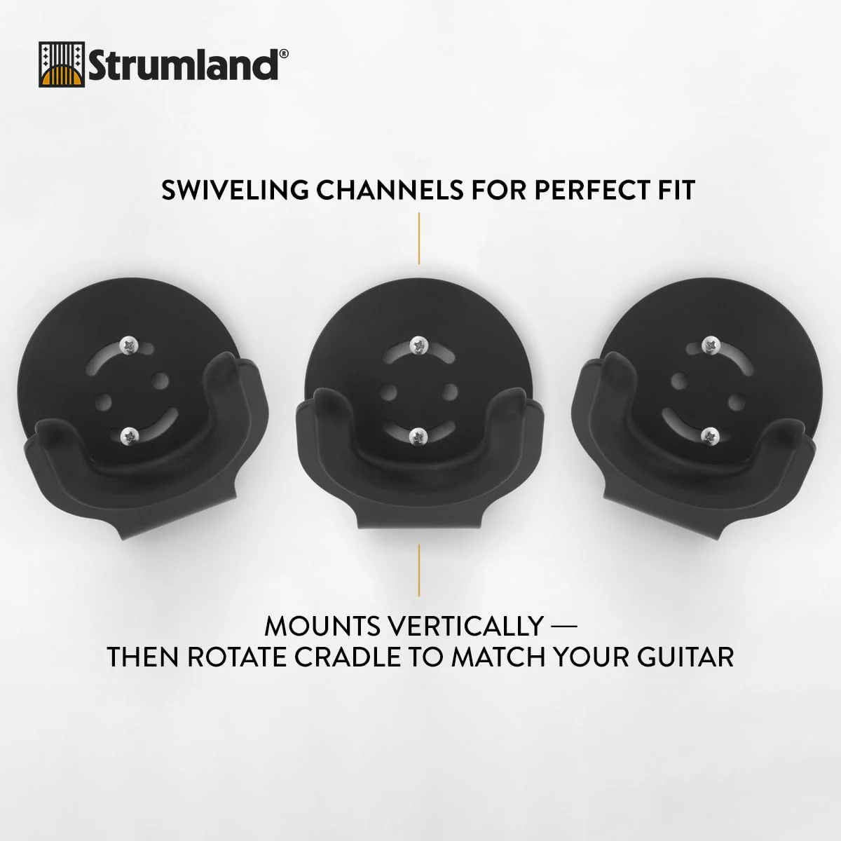 Strumland Guitar Wall Mount – Premium Guitar Hanger for Acoustic, Electric & Classical Guitars, USA-Made Steel Hook with Swiveling Fit, Modern Wall Display, Soft-Safe Cradle, Hidden Mount (Black) Black - Image 4