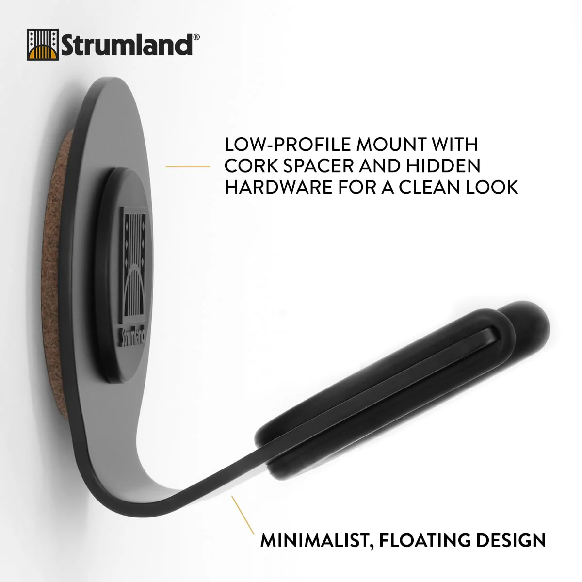 Strumland Guitar Wall Mount – Premium Guitar Hanger for Acoustic, Electric & Classical Guitars, USA-Made Steel Hook with Swiveling Fit, Modern Wall Display, Soft-Safe Cradle, Hidden Mount (Black) Black - Image 5