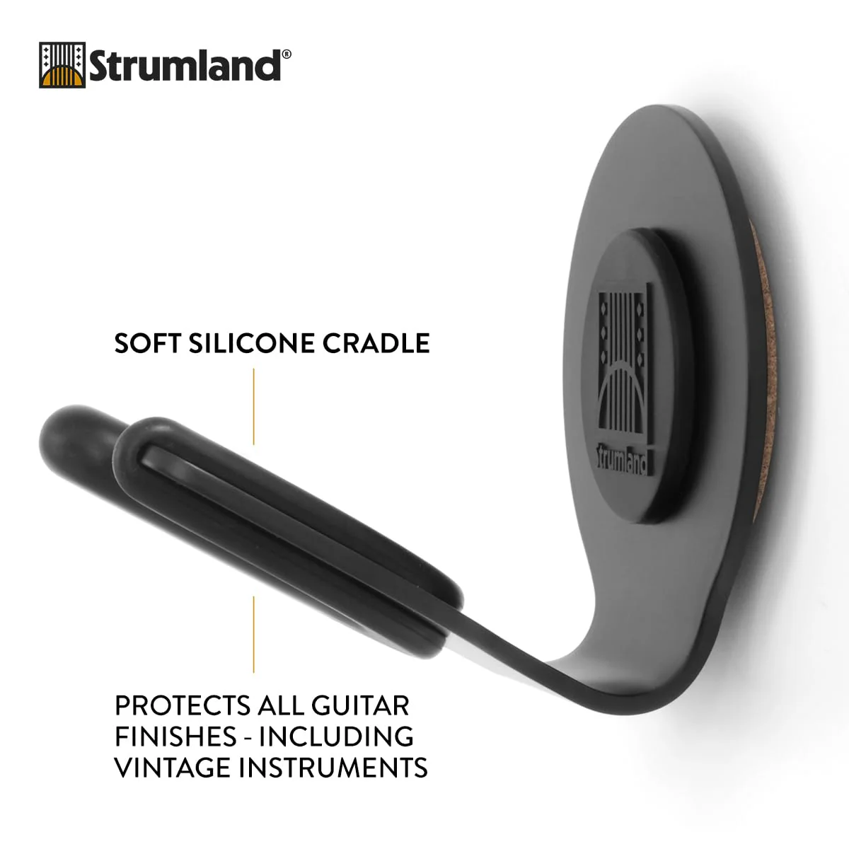Strumland Guitar Wall Mount – Premium Guitar Hanger for Acoustic, Electric & Classical Guitars, USA-Made Steel Hook with Swiveling Fit, Modern Wall Display, Soft-Safe Cradle, Hidden Mount (Black) Black - Image 6