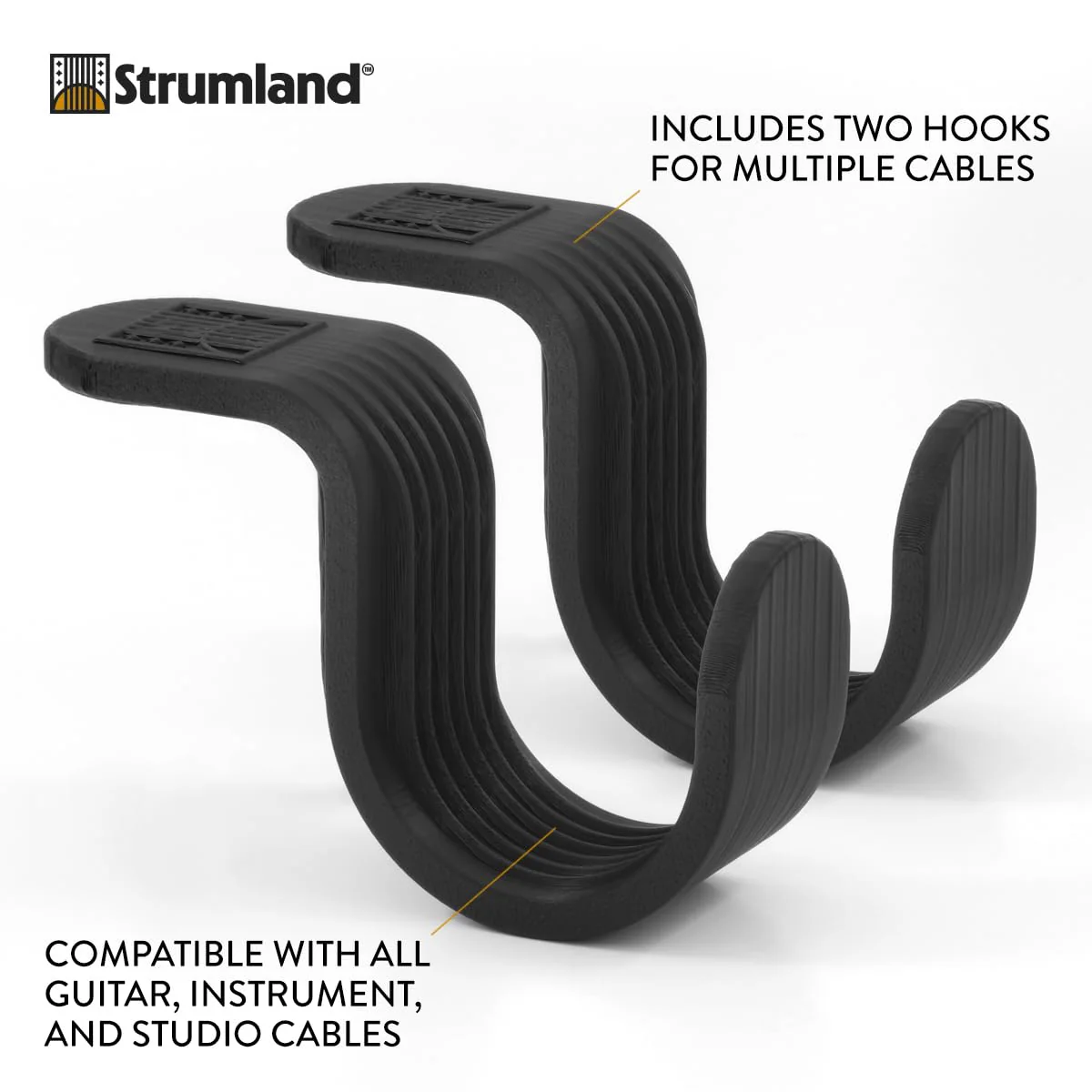 Strumland Music Cable Organizer Set (2-Pack) – Peel-and-Stick Cable Hooks for Guitar, Instrument, and Studio Cables, Adhesive Backing for Desks, Amps, & Surfaces (Black) Black - Image 2